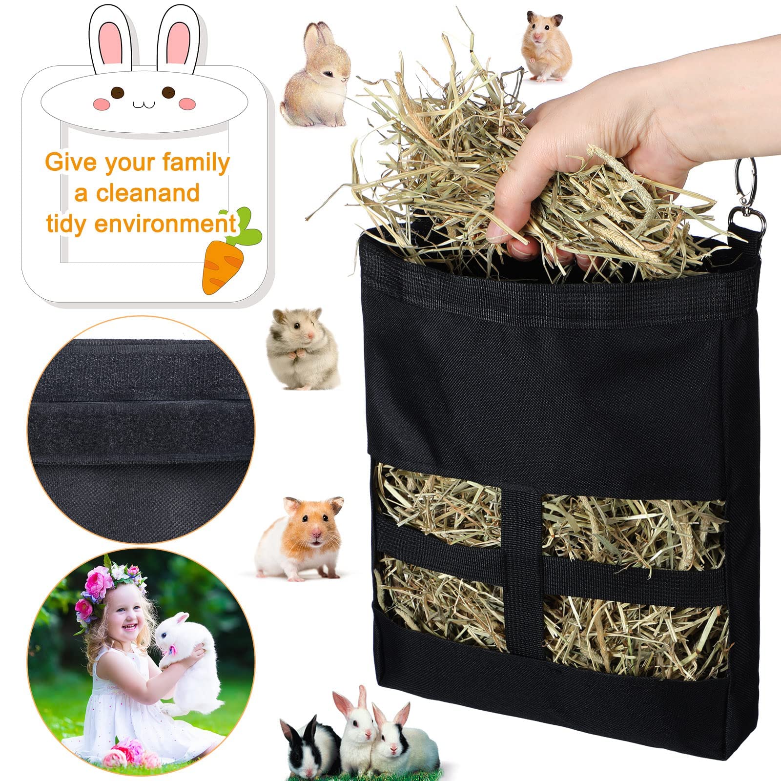 Frienda 2 Pcs Guinea Pig Hay Bag 11 x 9.1 Inch Guinea Pig Hanging Hay Feeding Bag Storage Dispenser for Chinchilla Hamster Bunny
