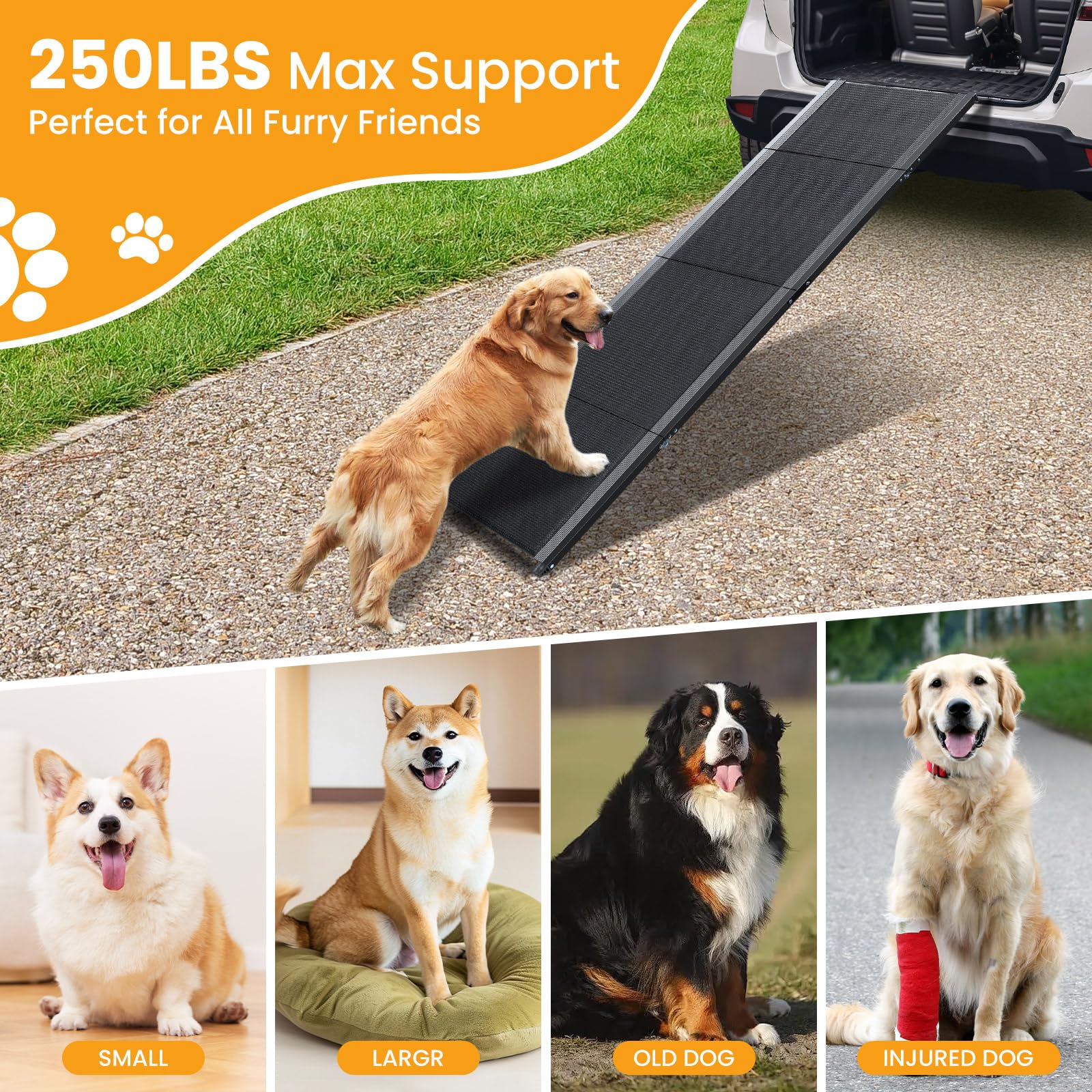 Dog Ramp, Dog Ramp for Car with Anti-Slip Surface, 63 ' 'x17.3 ' ' Folding Pet Ramp for Large Dogs to Get on Truck SUV Van Up to