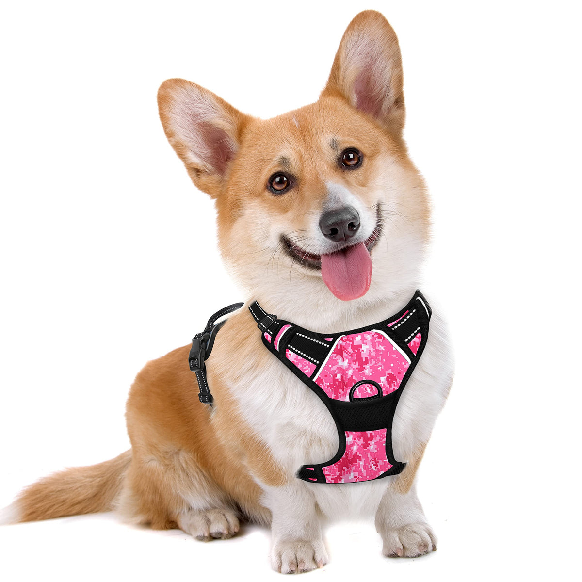 Barkbay No Pull Dog Harness Large Step In Reflective Dog Harness With Front Clip And Easy Control Handle For Walking Training Running(Pink Camo,M)