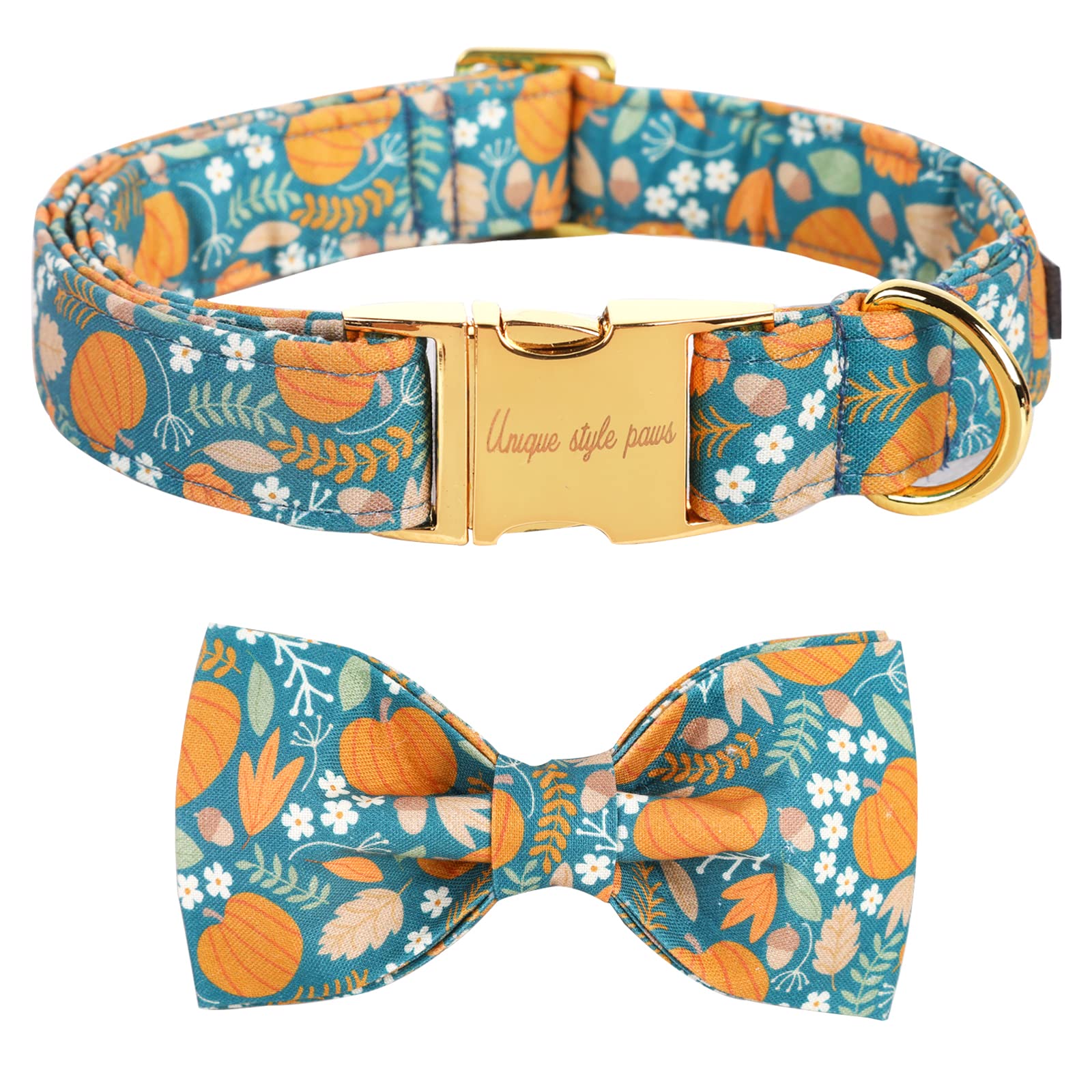 Unique Style Paws Halloween Dog Collar With Bow Tie Pumpkin Cotton Collar Adjustable Puppy Collar For Small Medium Large Dogs-Xs