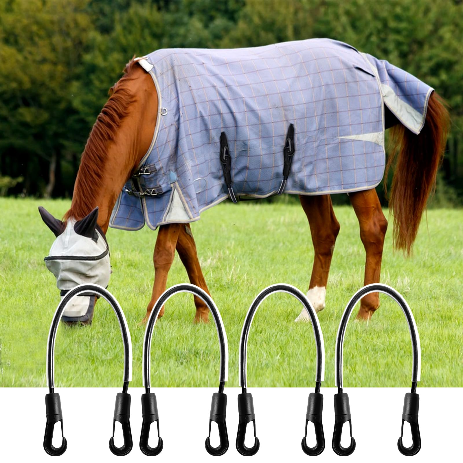 4 Pcs Horse Blanket Straps Adjustable Replacement Leg Strap with Double Ended Clips Elastic Horse Blanket Leg Straps,16 inch