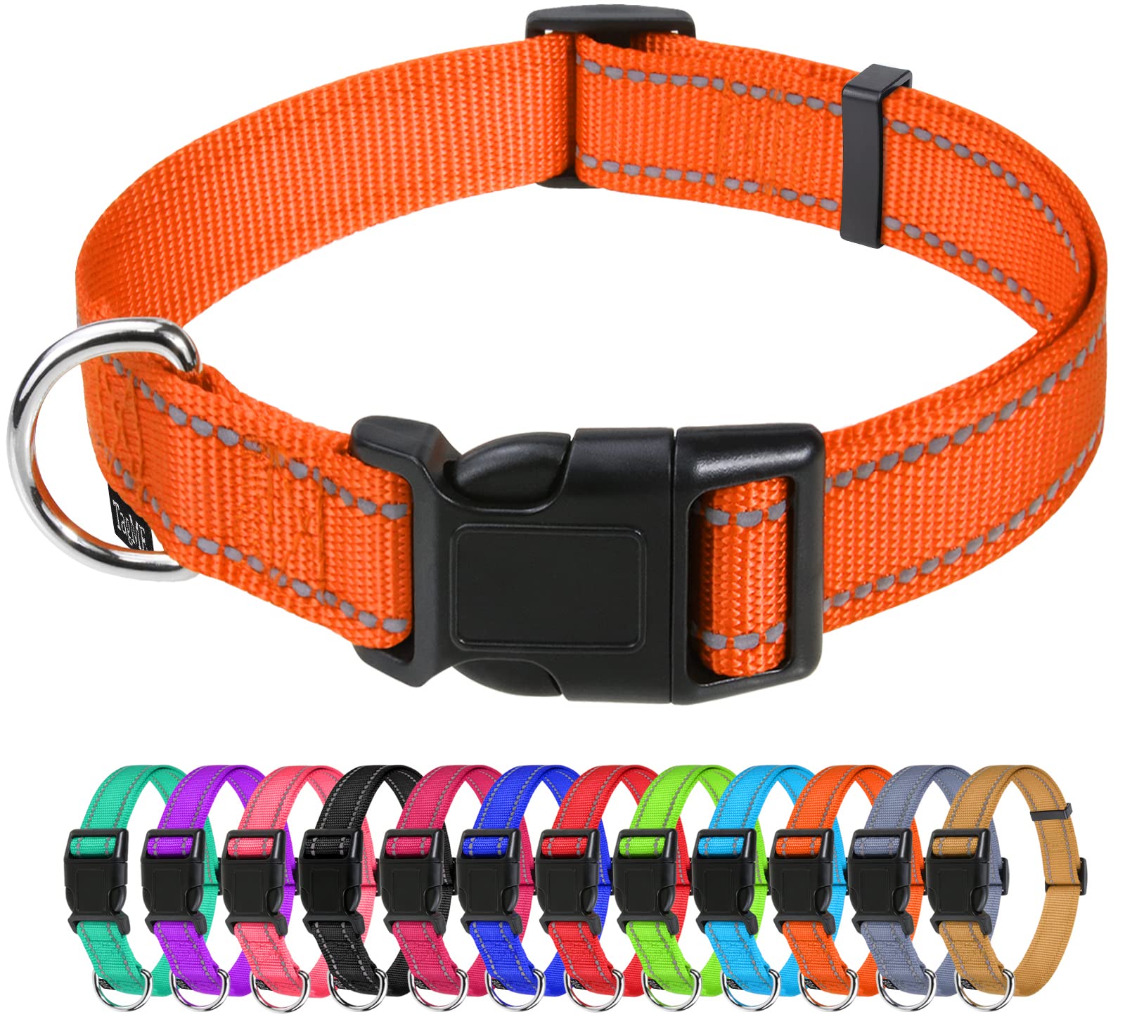 Tagme Reflective Nylon Dog Collars, Adjustable Classic Dog Collar With Quick Release Buckle For Extra Large Dogs, Orange, 1¼' Width