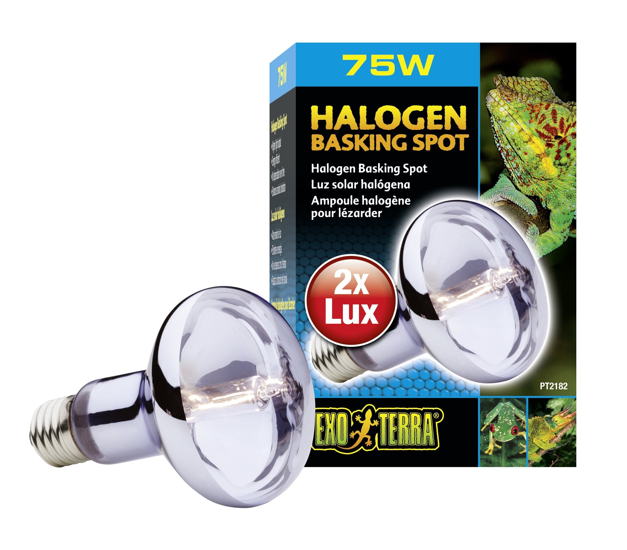 Exo Terra Sun Glo Halogen Basking Spot Lamp - 75W Reptile Light Bulb, Broad Spectrum Daylight, Enhances Coloration, Promotes Hea