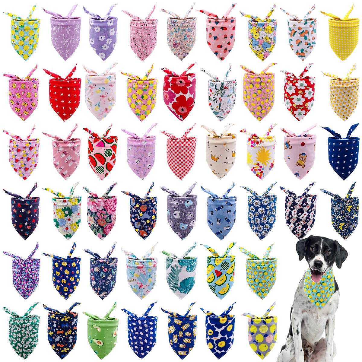 JpGdn 50PCS Large Dog Bandanas Large Breed XL Bulk for Extra Large Dog Big Bandanas Pack Kerchief Washable Triangle Bibs Head Sc