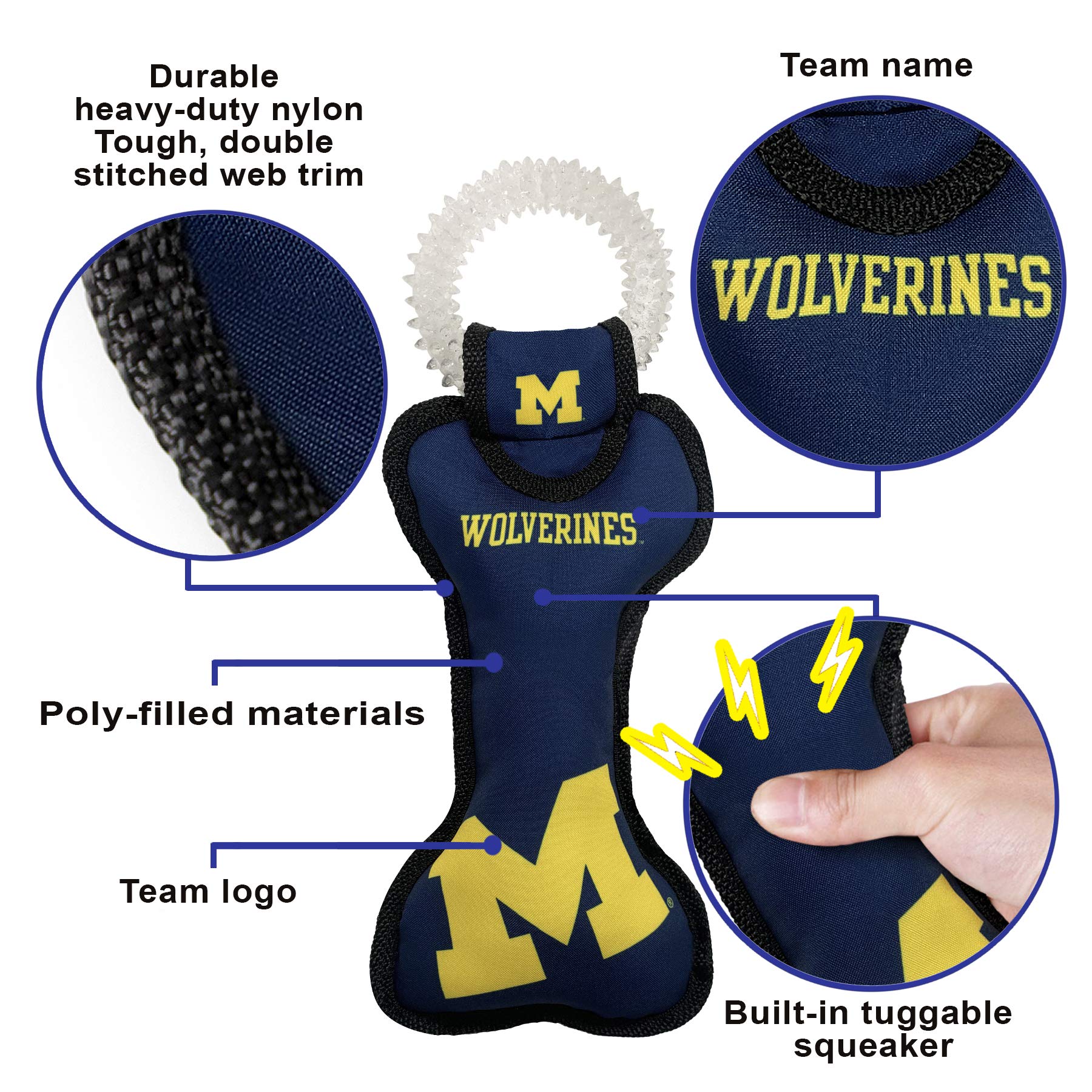Pets First Ncaa Michigan Wolverines Dental Dog Tug Toy With Squeaker. Tough Pet Toy For Healthy Fun, Teething & Cleaning Pets Te