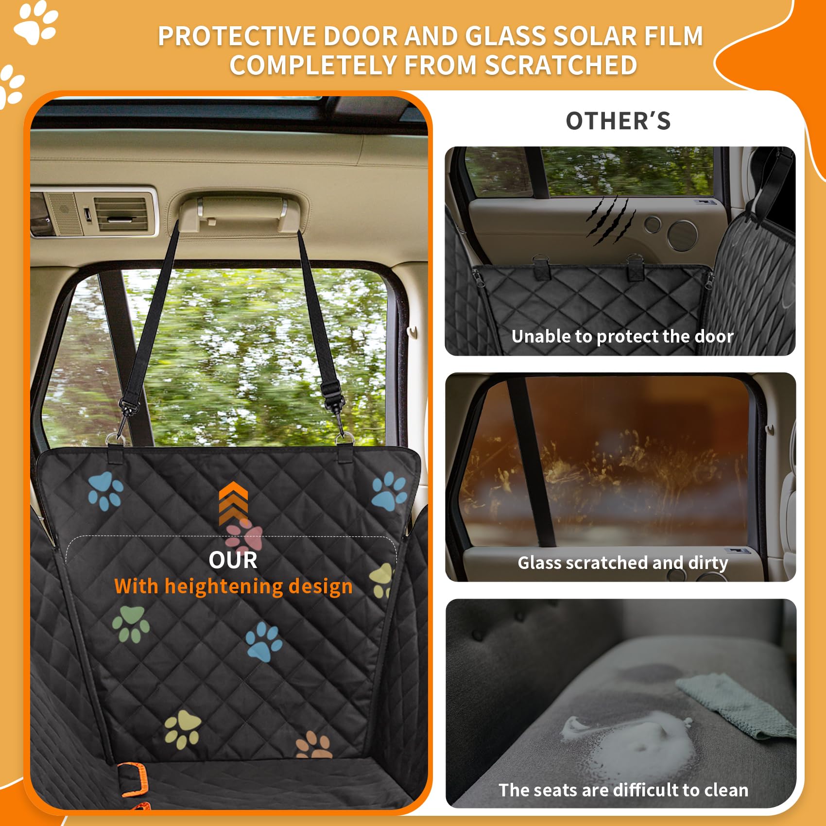 Famstar Dog Car Seat Cover For Back Seat 100% Waterproof Durable 600D 6-Layer Scratchproof Nonslip Pet Dog Seat Cover With Mesh