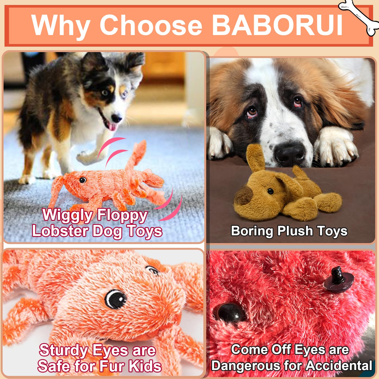 Baborui Dog Toys, Interactive Dog Toys To Keep Them Busy, Wiggly Lobster Dog Toy For Boredom, Rechargeable Moving Dog Chew Toys