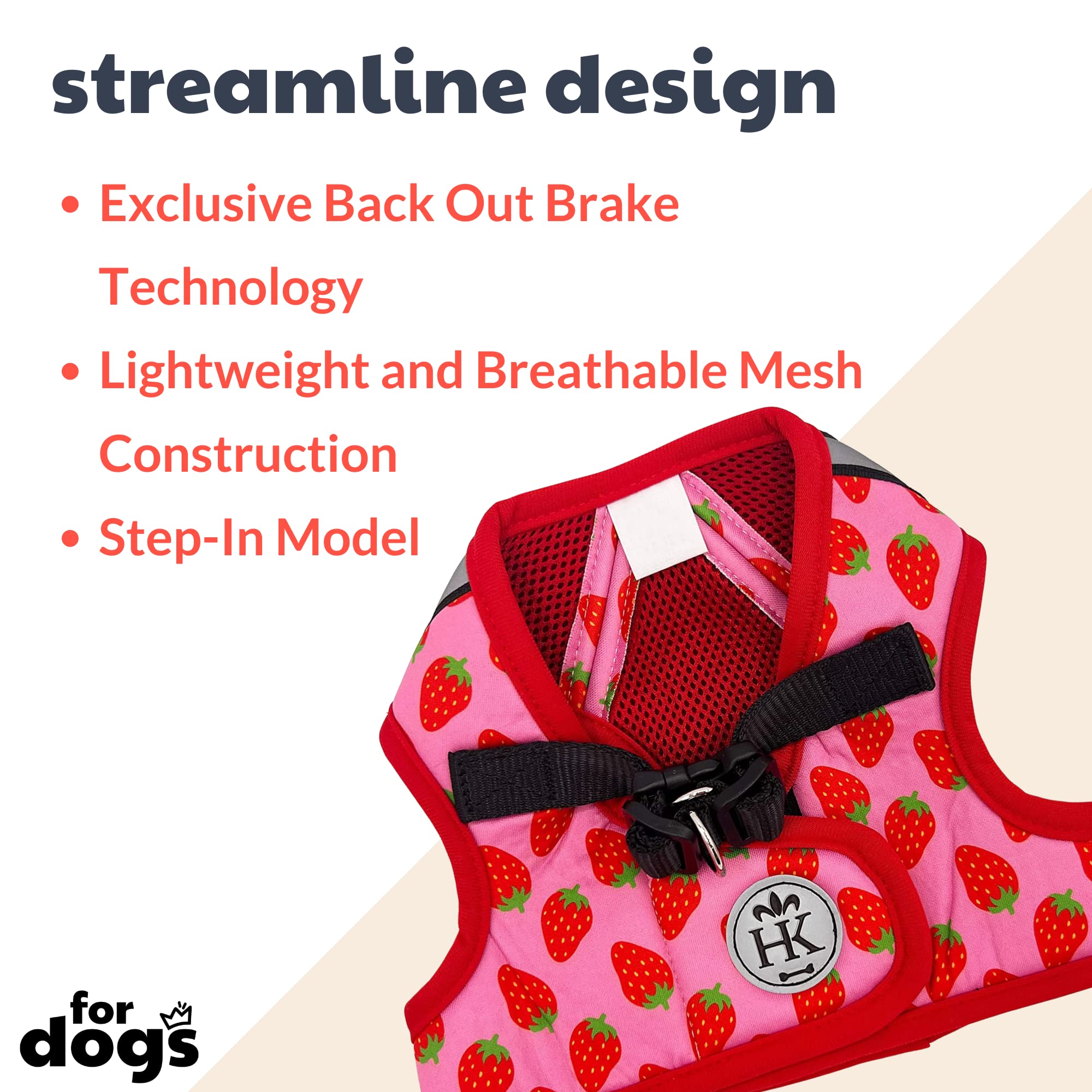 Huxley & Kent Hudson Walking & Training Harness - Strawberry (Medium, 15-22Lbs) - Easy Control Step-In Mesh Vest Harness With Re