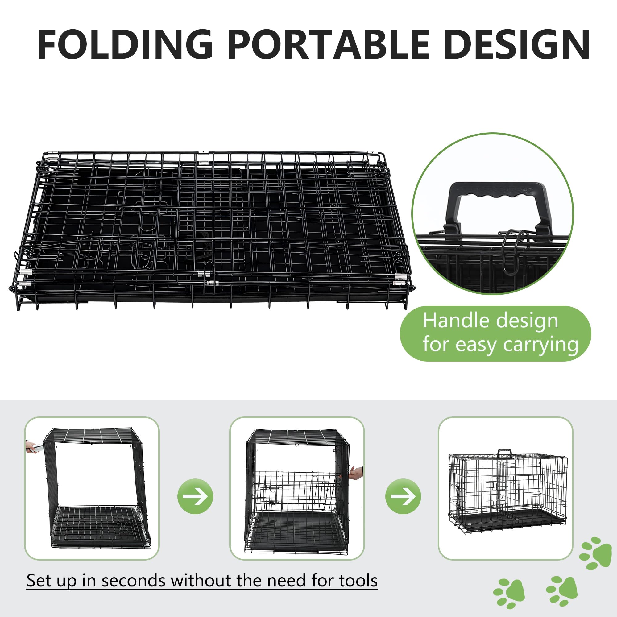 FDW Dog Crate 36-Inch Dog Cage Foldable Metal Kennel with Leakproof Tray Foldable Design Indoor Outdoor Use for Medium Dogs,Dark