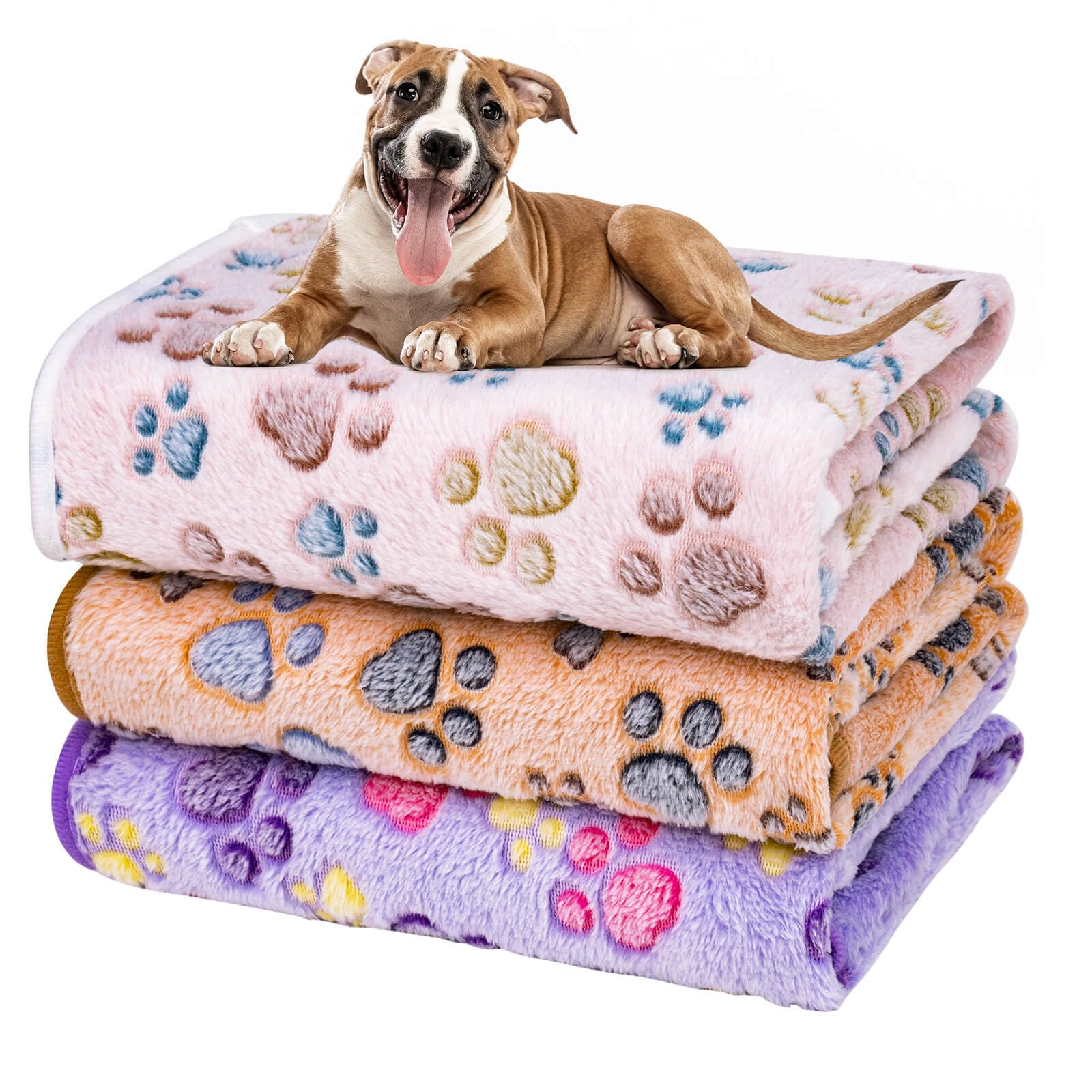 Dono 1 Pack 3 Blankets Soft Fluffy Paw Print Pattern Fleece Pet Blanket Warm Sleep Mat Puppy Kitten Blanket Doggy Mat Paw Print 