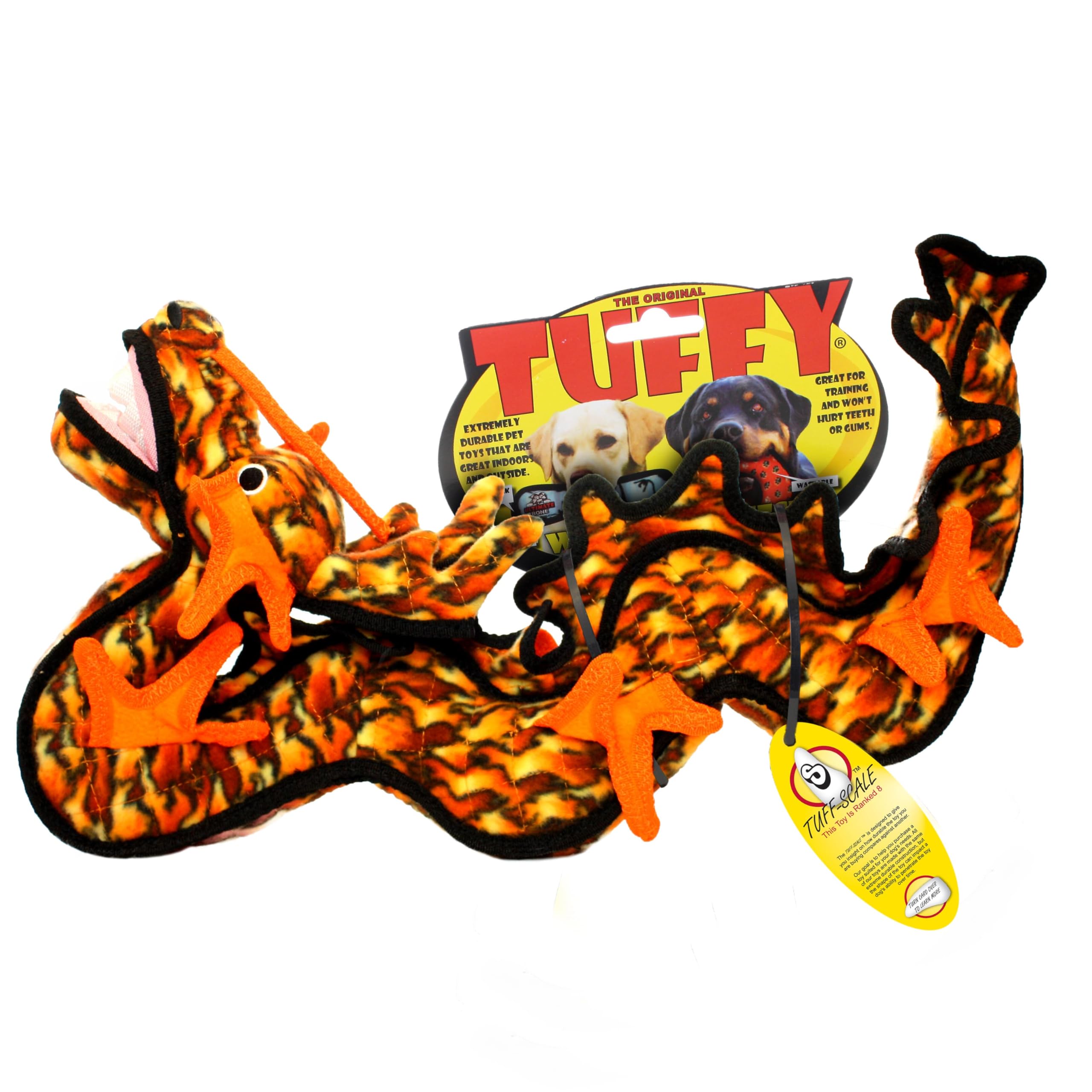 Tuffy - World'S Tuffest Soft Dog Toy -Dragon Orange-Multiple Layers. Made Durable, Strong & Tough. Interactive Play (Tug, Toss & Fetch). Machine Washable & Floats