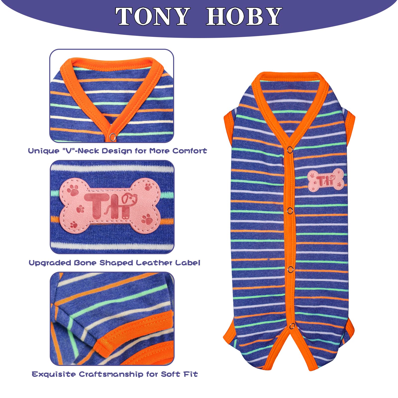 Tony Hoby Dog Jumpsuit Pajamas With Thermal For Small Medium Dogs (Navy Blue, Boy, S)