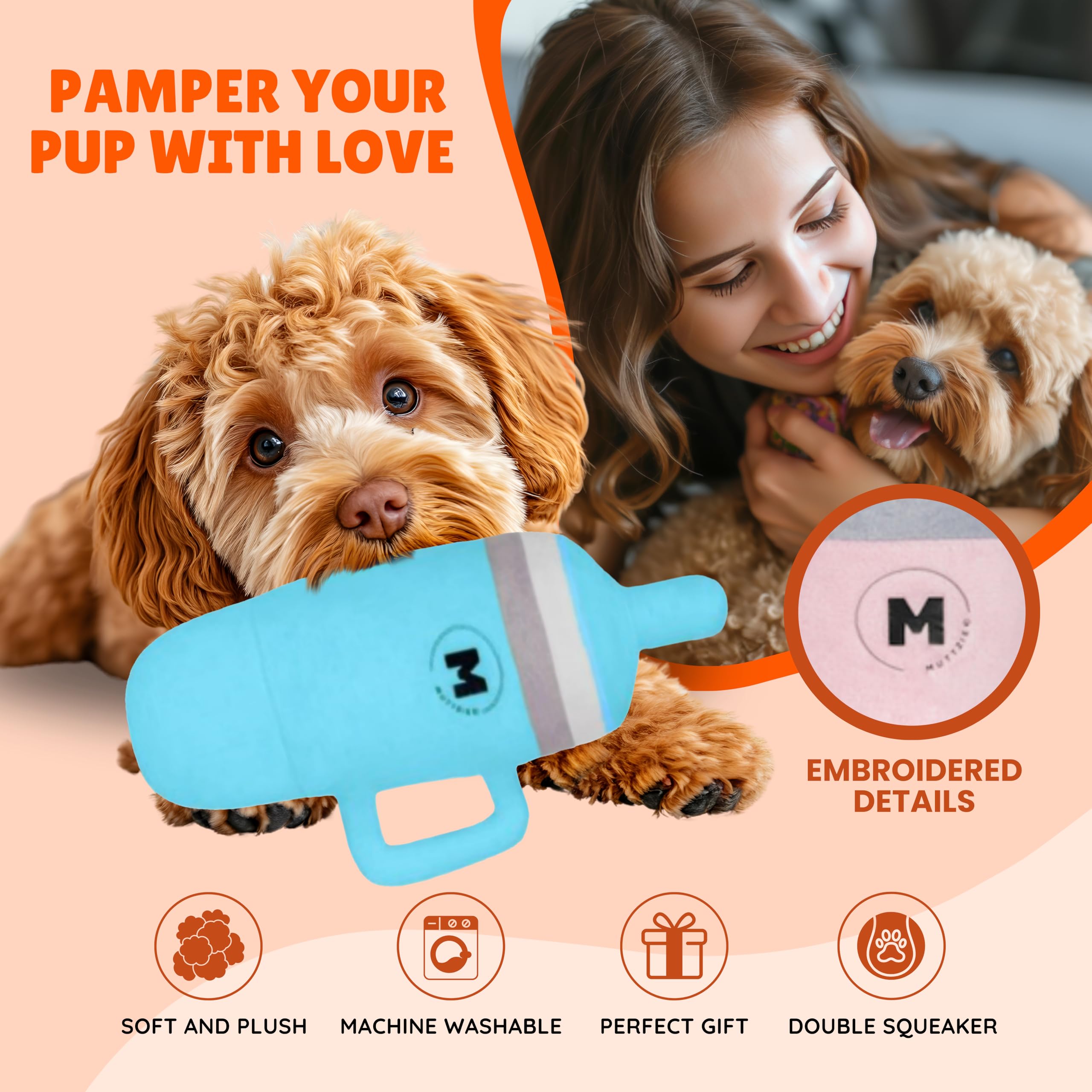 Muttzie Blue Tumblr Cup Dog Toy - Adorable Plush Parody Dog Toy With Dual Squeaker For Engaging And Safe Playtime For Dogs