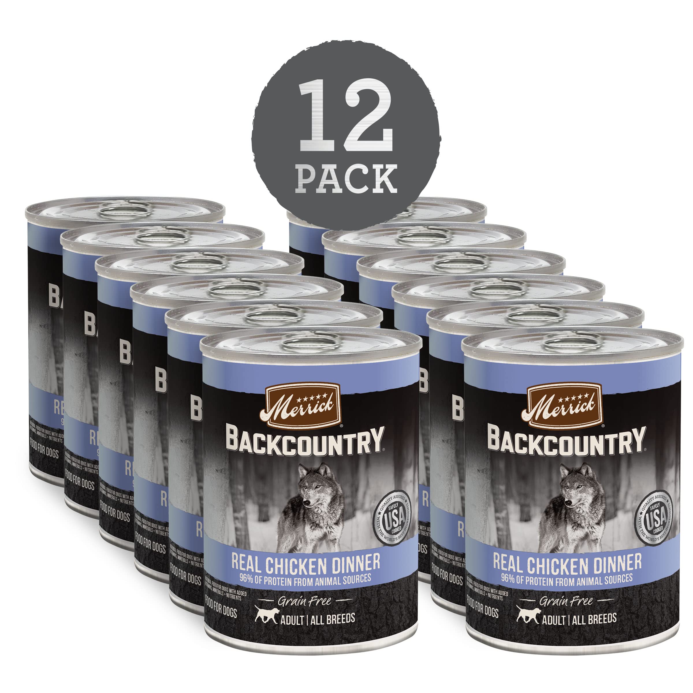 Merrick Backcountry Grain Free Premium Canned Dog Food, Soft And Healthy Wet Recipe, Real Chicken Dinner - (Pack of 12) 12.7 oz.