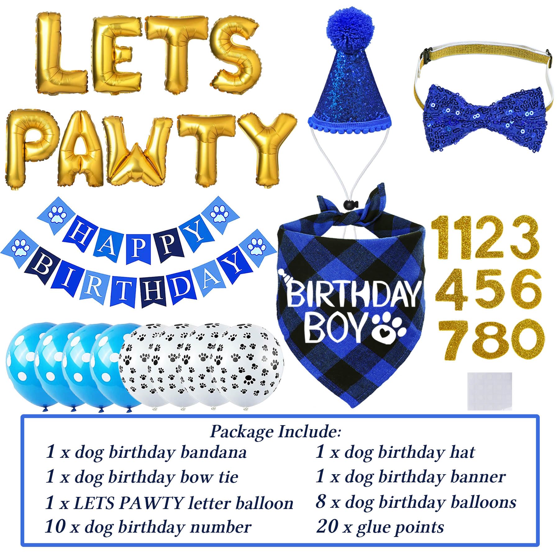 Stmk Dog Birthday Party Supplies, Multi Sizes Dog Birthday Bandana Boy Dog Birthday Hat With Numbers Bow Tie Birthday Banner Let