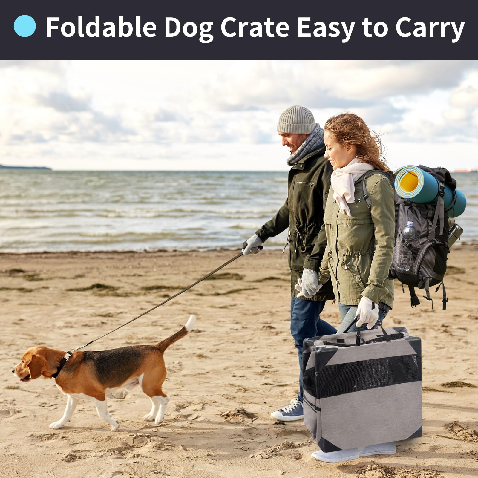 30 Inch Portable Travel Dog Crate, 3 Door Collapsible Soft Pet Kennel with Durable Mesh Windows for Medium Dogs, Foldable Dog Ca