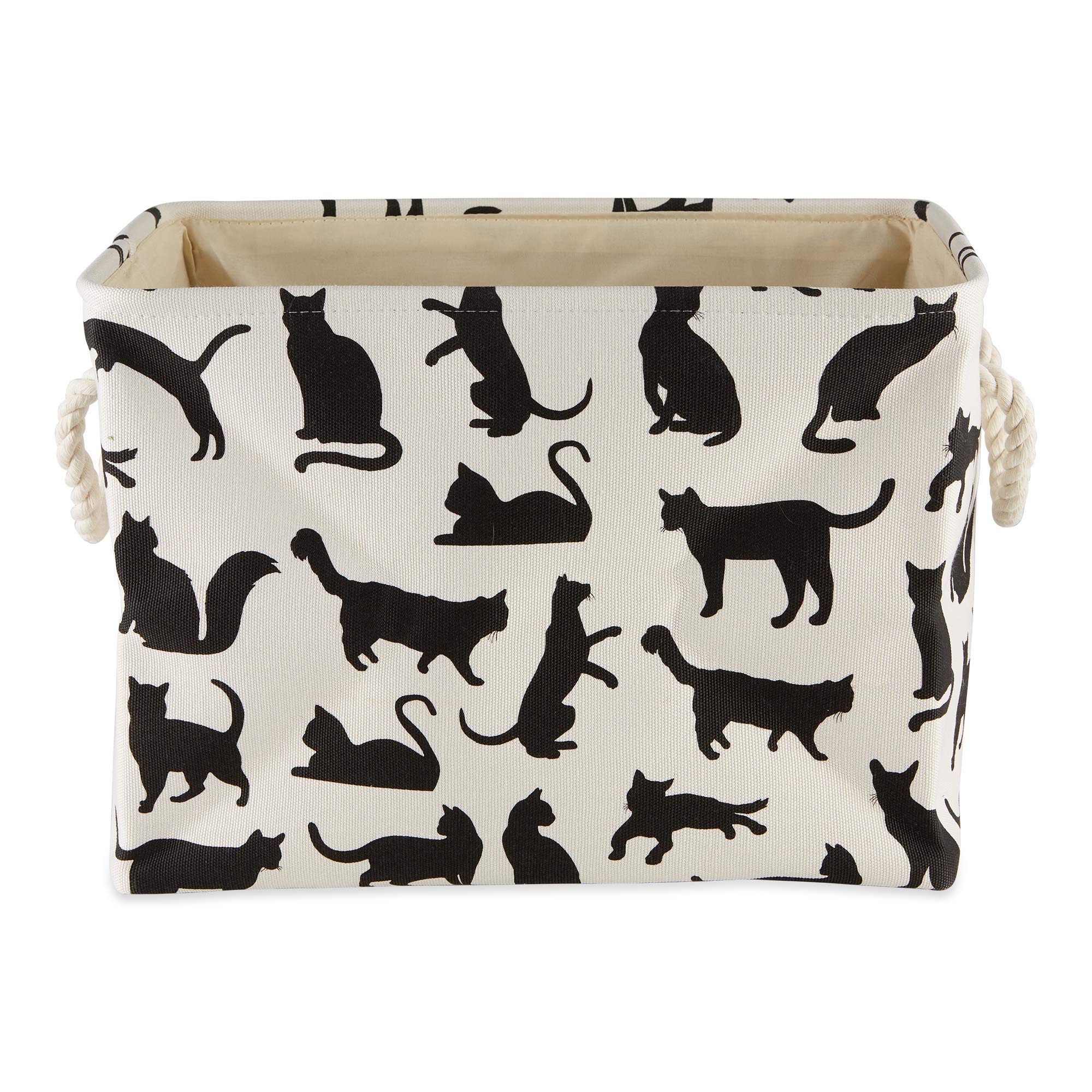 BONE DRY Pet Storage Collection Collapsible Bin with Soft Rope Handles, Small Rectangle, 14x8x9, Cats Meow Print
