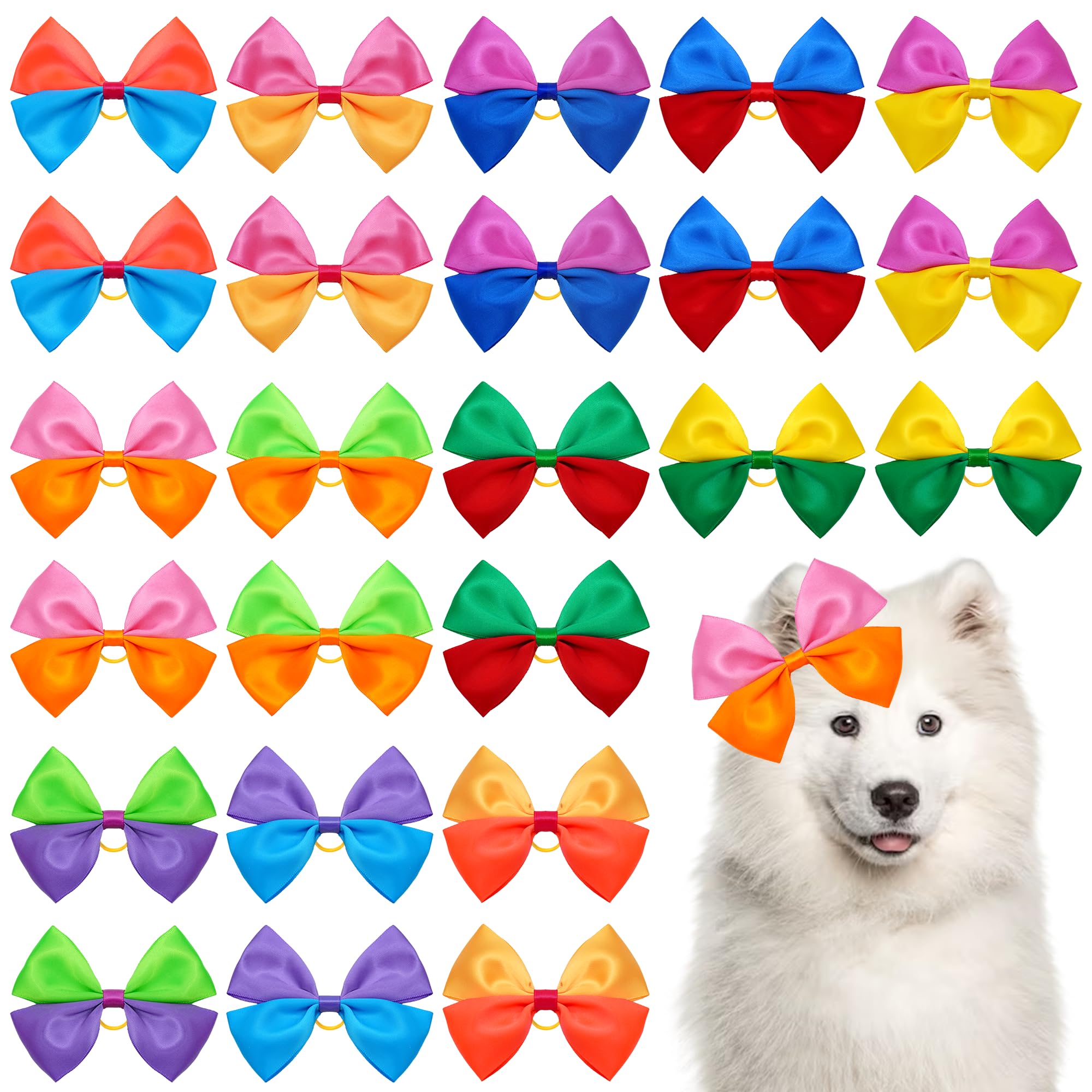 Jpgdn 24Pcs Big Dog Hair Bows With Rubber Band Random Pattern For Large Xl Breed Bowknot Topknot Grooming Hair Accessories