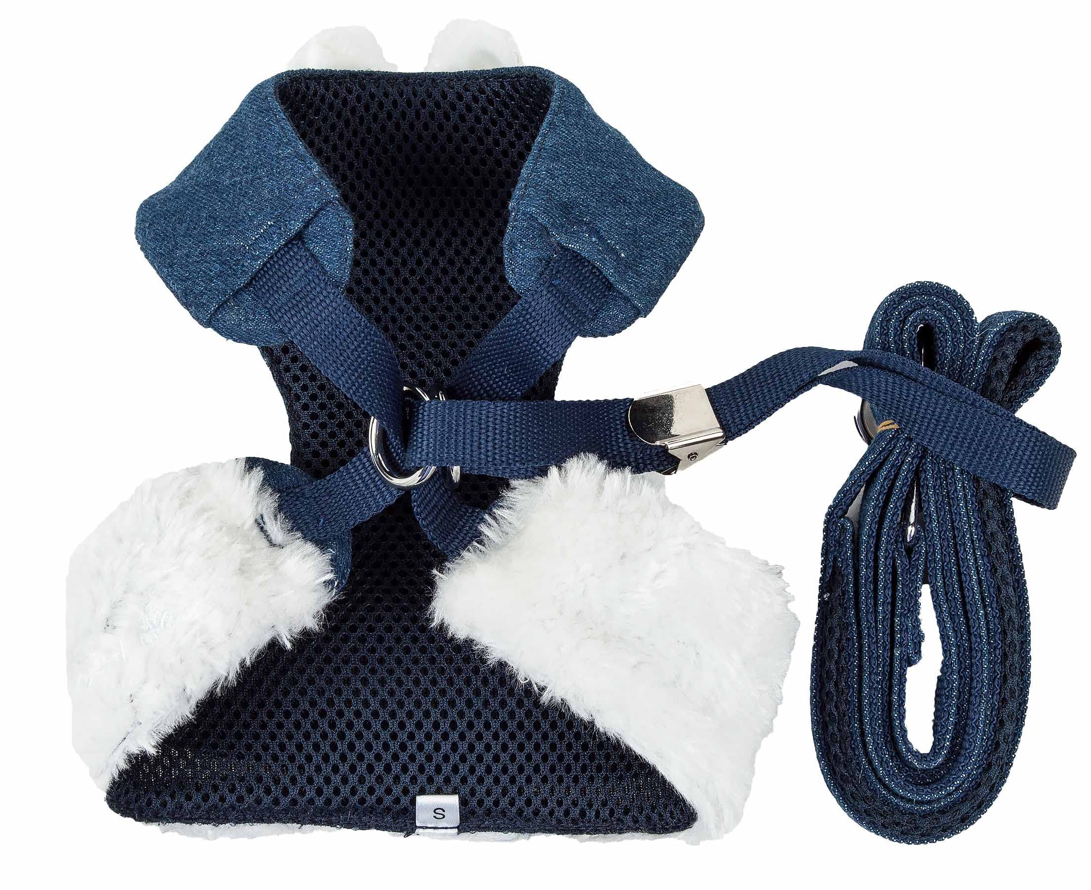 Pet Life ® Luxe Collection Pom Draper 2-In-1 Dog Harness And Leash With Pom-Pom Dog Bowtie - Pet Harness And Dog Costume With Fashion Dog Collar And Reversible Mesh And Alloy Dog Leash Attachments