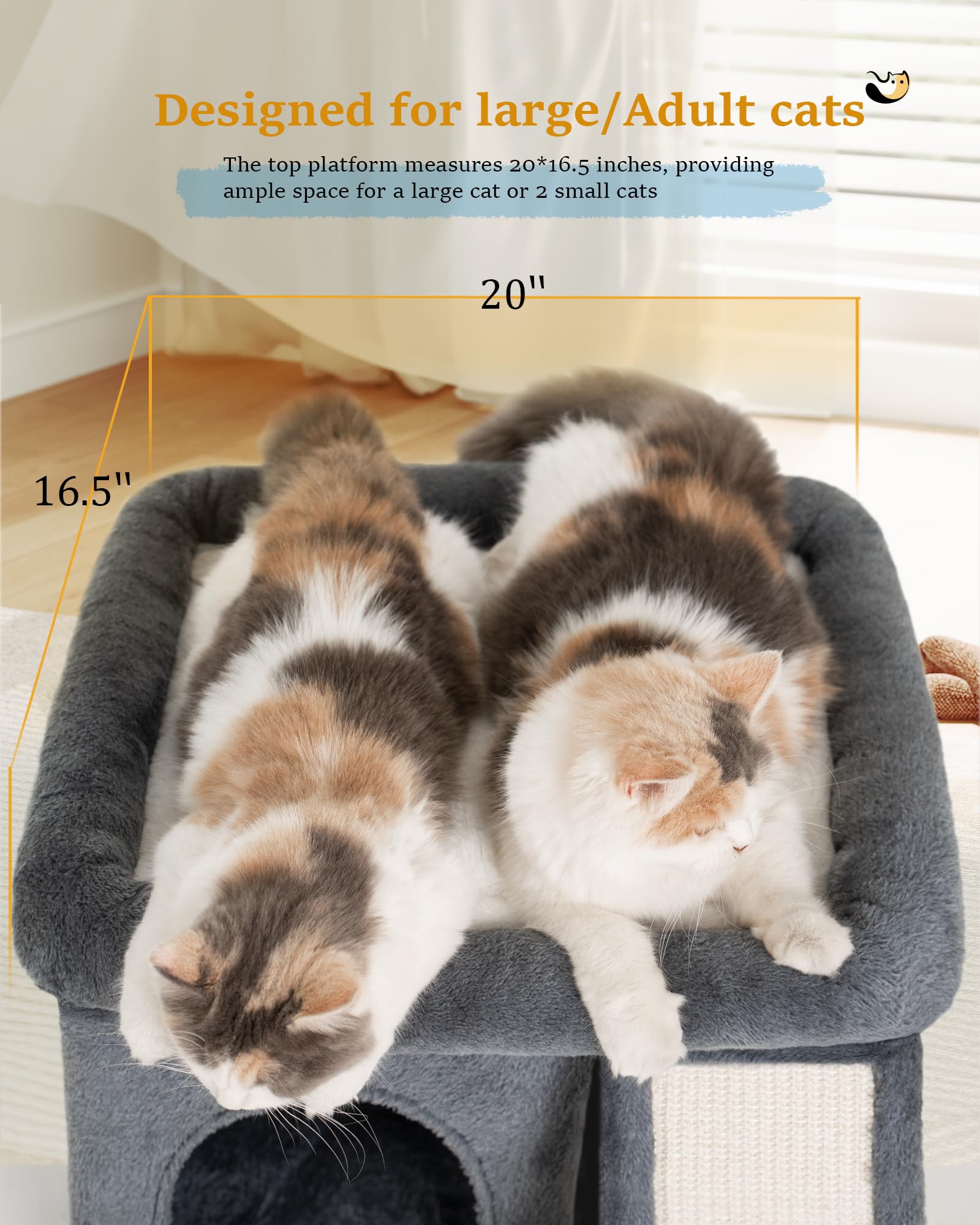 Aechonow 14 Cat Tree Tower With Scratching Post, 20 * 16.5In Perch Bed For Large Adult Cats, Condo Cave For Indoor Small Medium