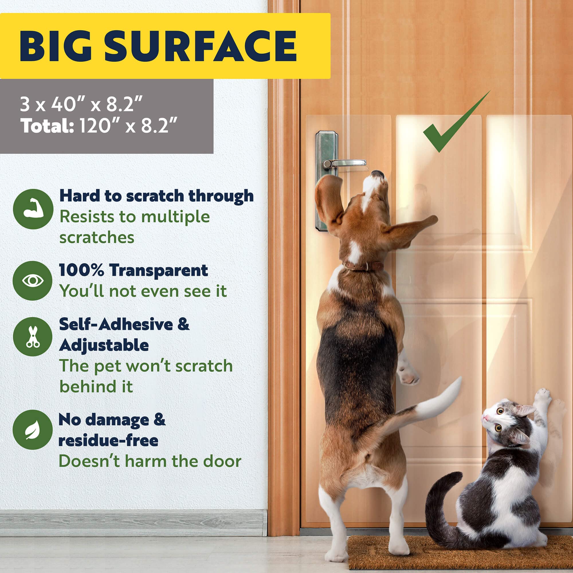 Panther Armor Cat Scratch Door Frame Protector - 3-Pack, 40"x8.2", Clear Plastic, Anti-Dog Scratch, Model DoorTape3Pack