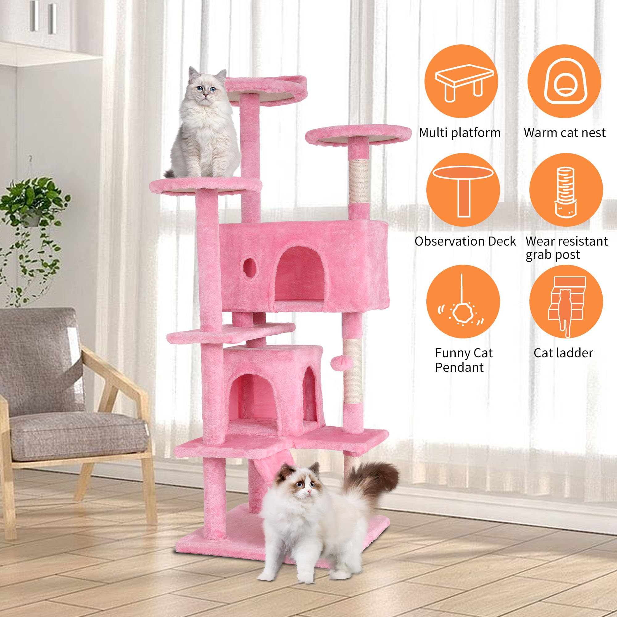 Bestpet 54In Cat Tree Tower For Indoor Cats,Multi-Level Cat Furniture Activity Center With Cat Scratching Posts Stand House Cat