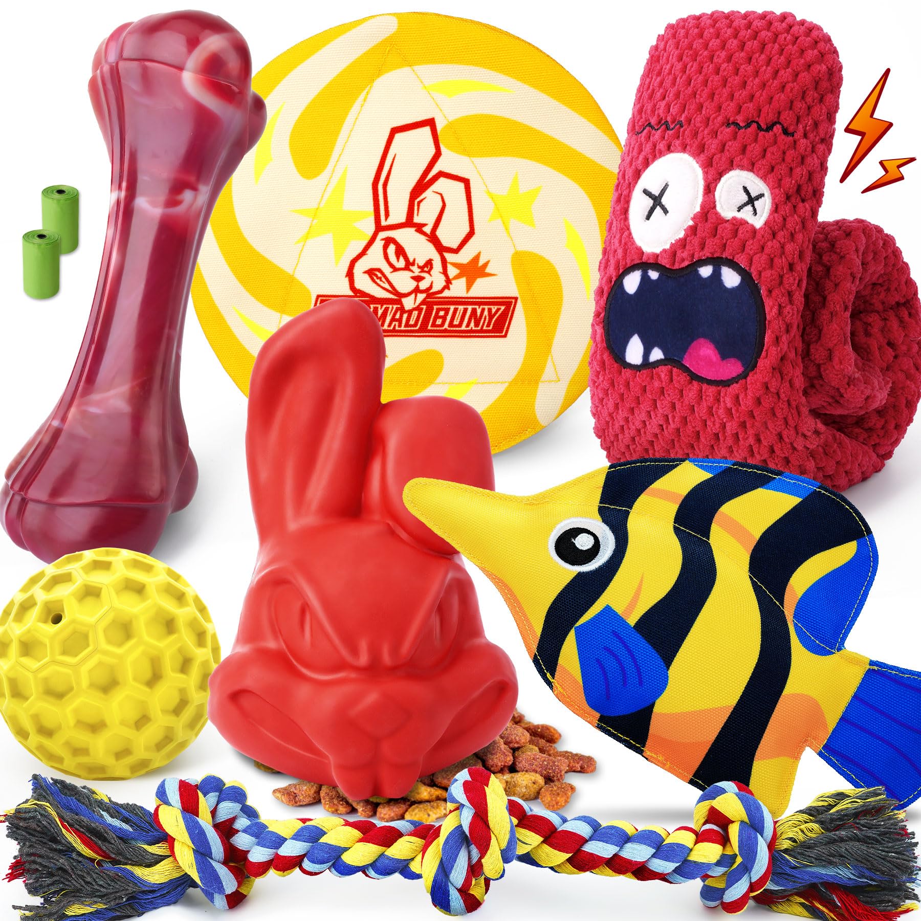 Immadbuny Heavy Duty Various Dog Chew Toys For Aggressive Chewers, 9 Pack Indestructible Large Dog Toys Include Tug Chew & Rope 