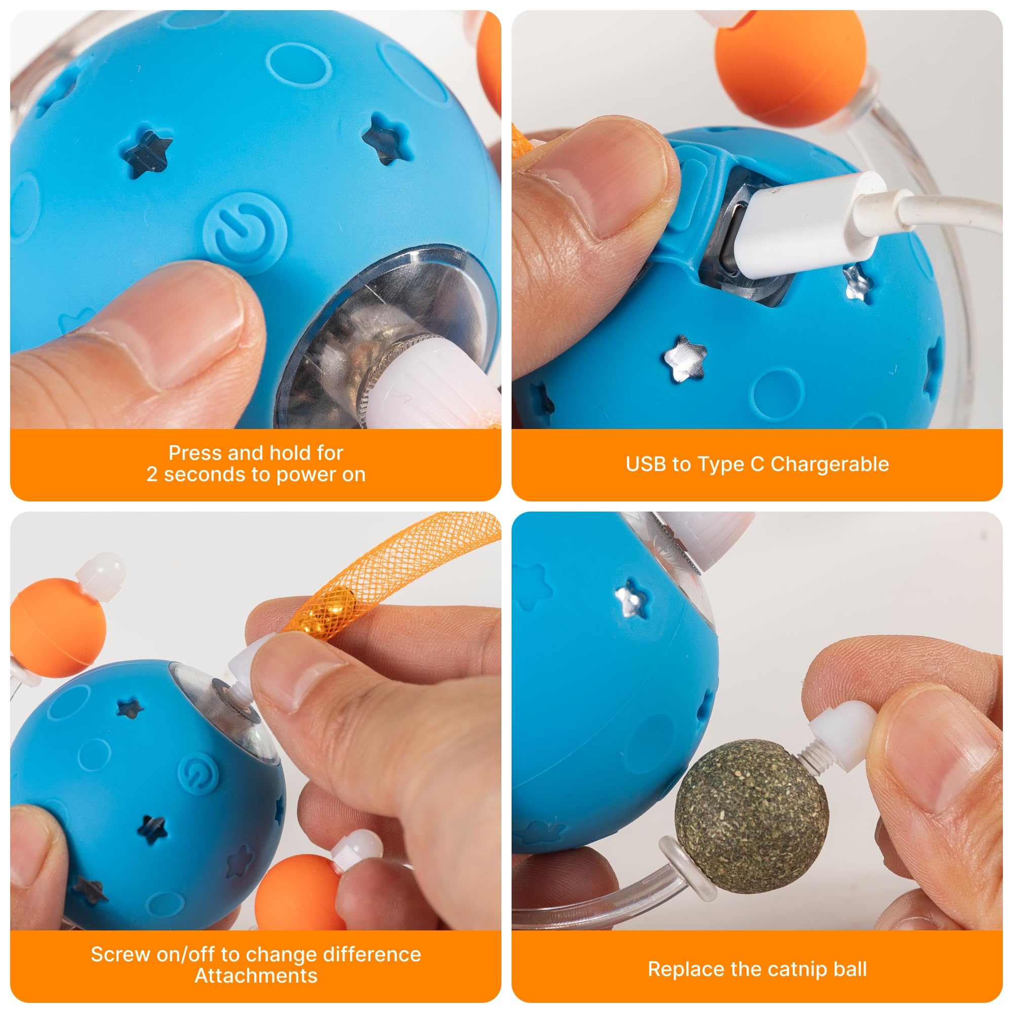 Pubialo 4Th Gen Interactive Cat Toys For Indoor Cats Adult, Moving Cat Ball With Elastic Mesh Tail,Automatic Kitten Toys For Bor