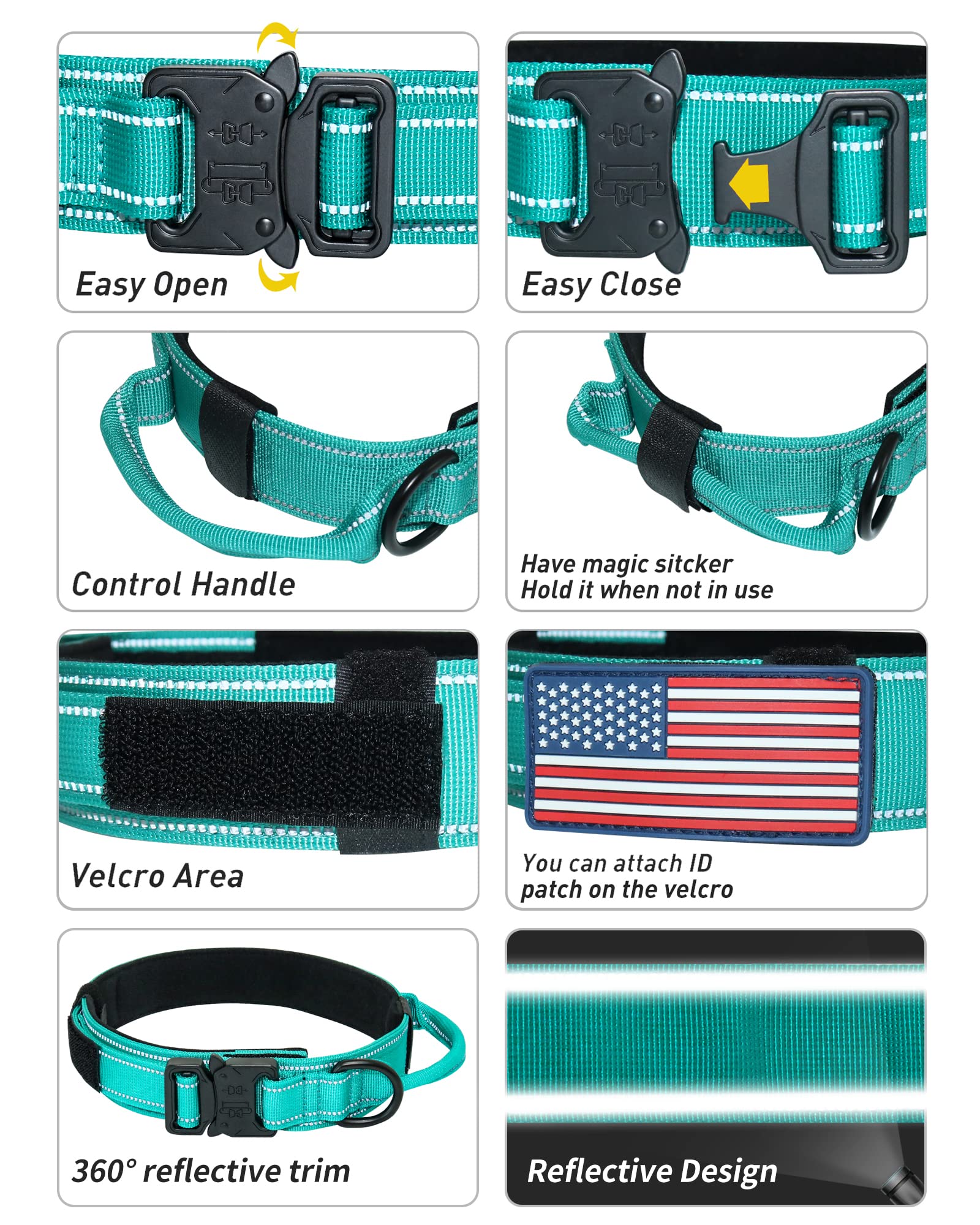 Aubell Tactical Dog Collar, Reflective Dog Collar For Extra-Large Dogs, Adjustable Nylon Dog Collar With Handle And Heavy Duty B