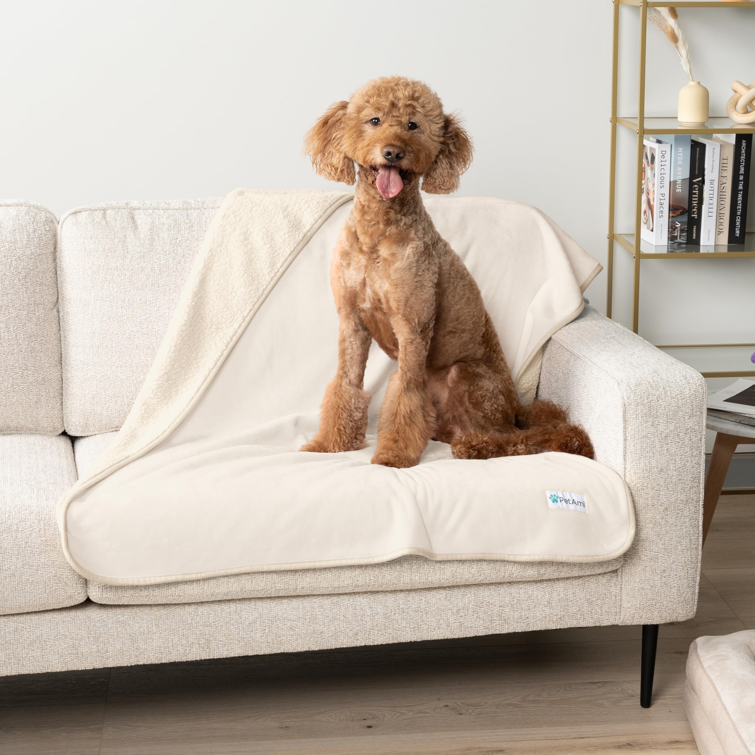 Petami Waterproof Dog Blanket For Medium Large Dogs, Pee Proof Pet Blanket For Bed Couch, Reversible Water Proof Blanket For Puppy Indoor Cat, Soft Dog Pee Crate Cover Washable, 60X80 Beige