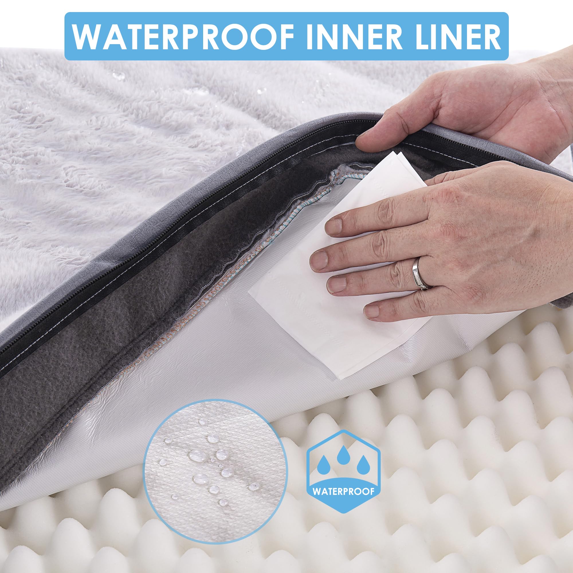 Orthopedic Dog Bed For Medium Dogs, Waterproof Deluxe Plush Dog Crate Bed With Removable Washable Cover & Anti-Slip Bottom, Egg