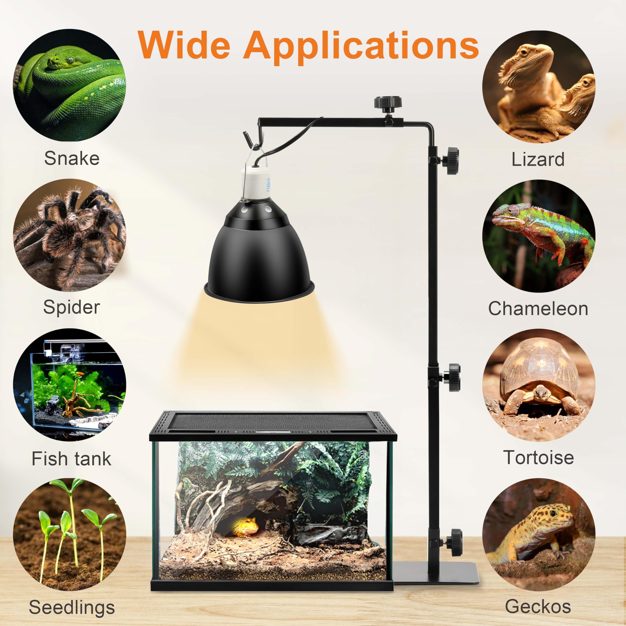 Simple Deluxe Height Adjustable Reptile Lamp Stand Metal Floor Light Holder Basking Lamp Support Bracket, For Terrarium Heating