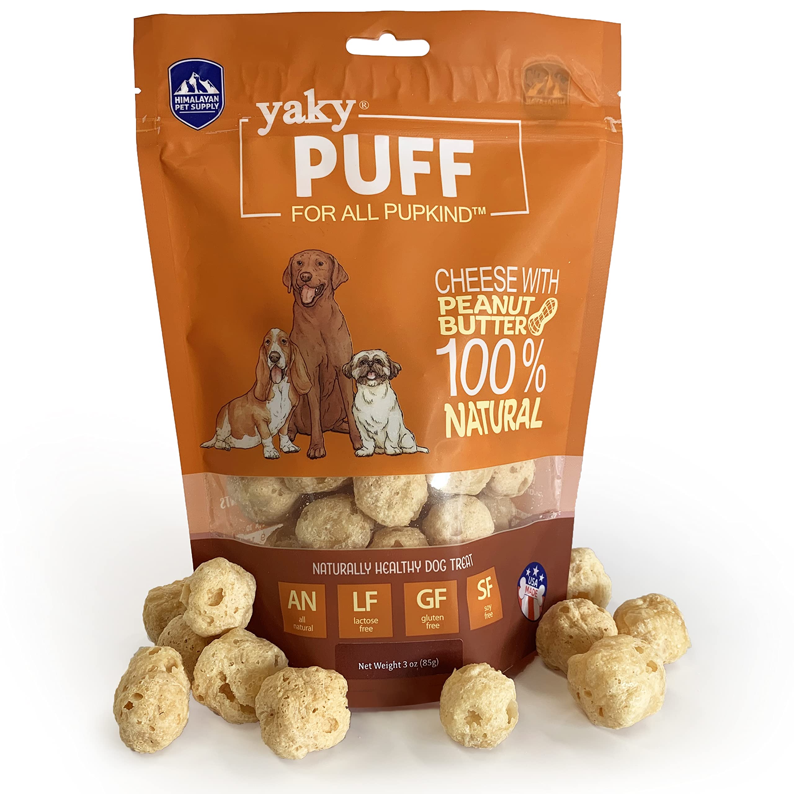 | yakyPUFF Himalayan Cheese Treats | Lactose Free | Gluten Free | Grain Free | USA MADE | For All Breeds | Peanut Butter Flavor 
