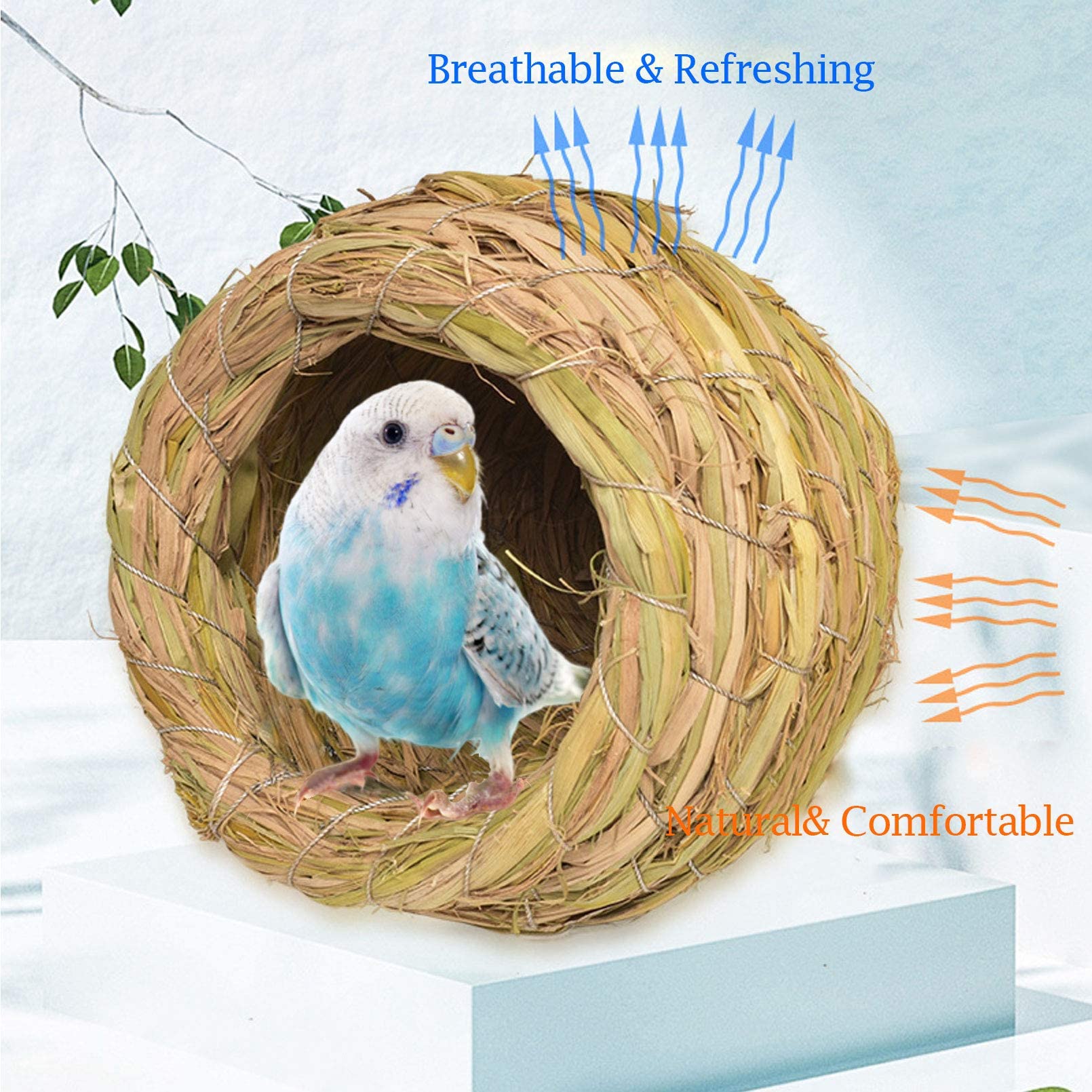 Kathson Birdcages Straw Bird Nests Natural Grass Woven Birdhouse Resting Breeding Nesting Cages Hideaway Shelter For Finch Canary Budgie Lovebird Pearl Bird And Small Parrot