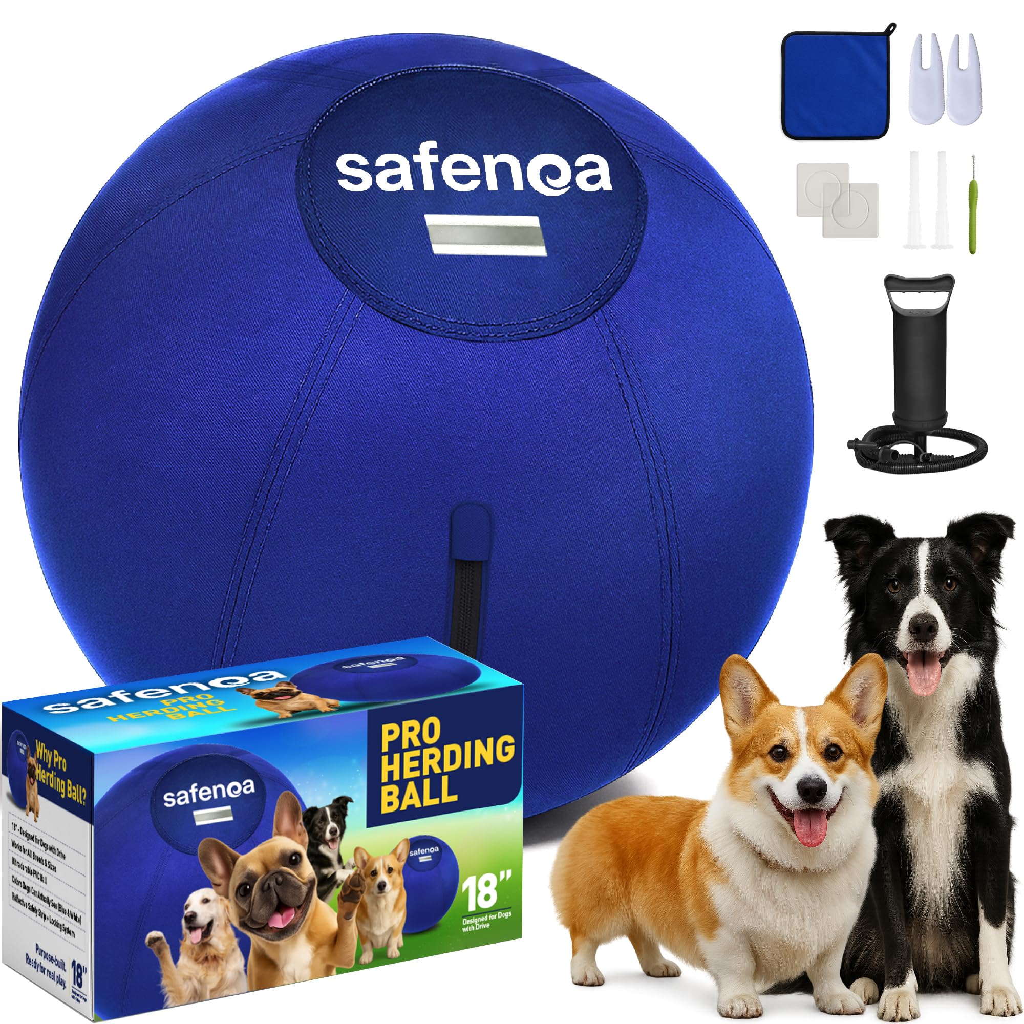 18 Herding Ball for Dogs - Dog Herding Ball with Reflective Tape for Interactive Play, Upgraded Reinforced Shell for Outdoor Tra