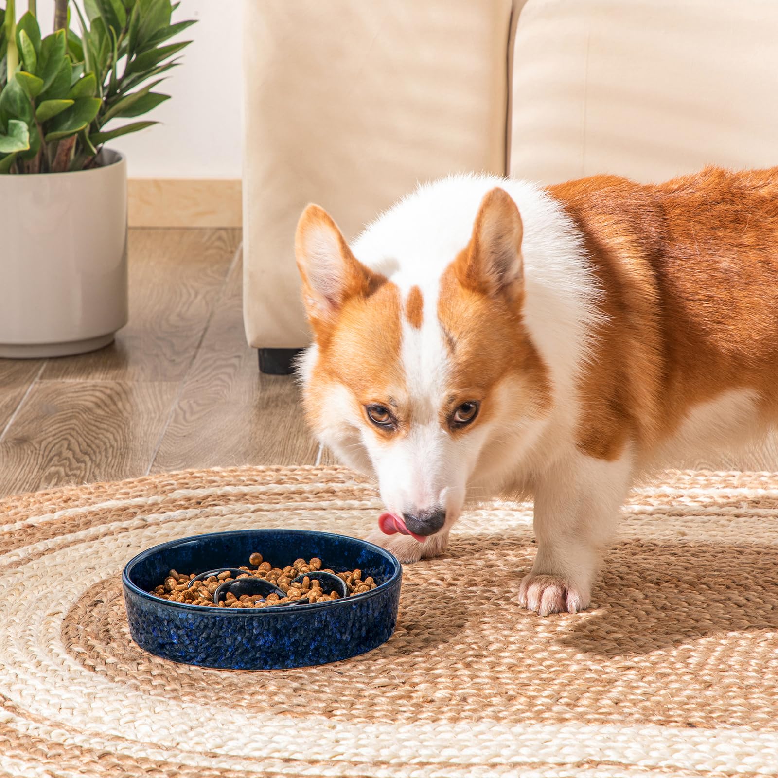 vancasso Slow Feeder Dog Bowl, 1.5 Cups, Blue Ceramic Puzzle Maze for Medium Breeds, Model VC-MSGW-HB-B-02-VIP011