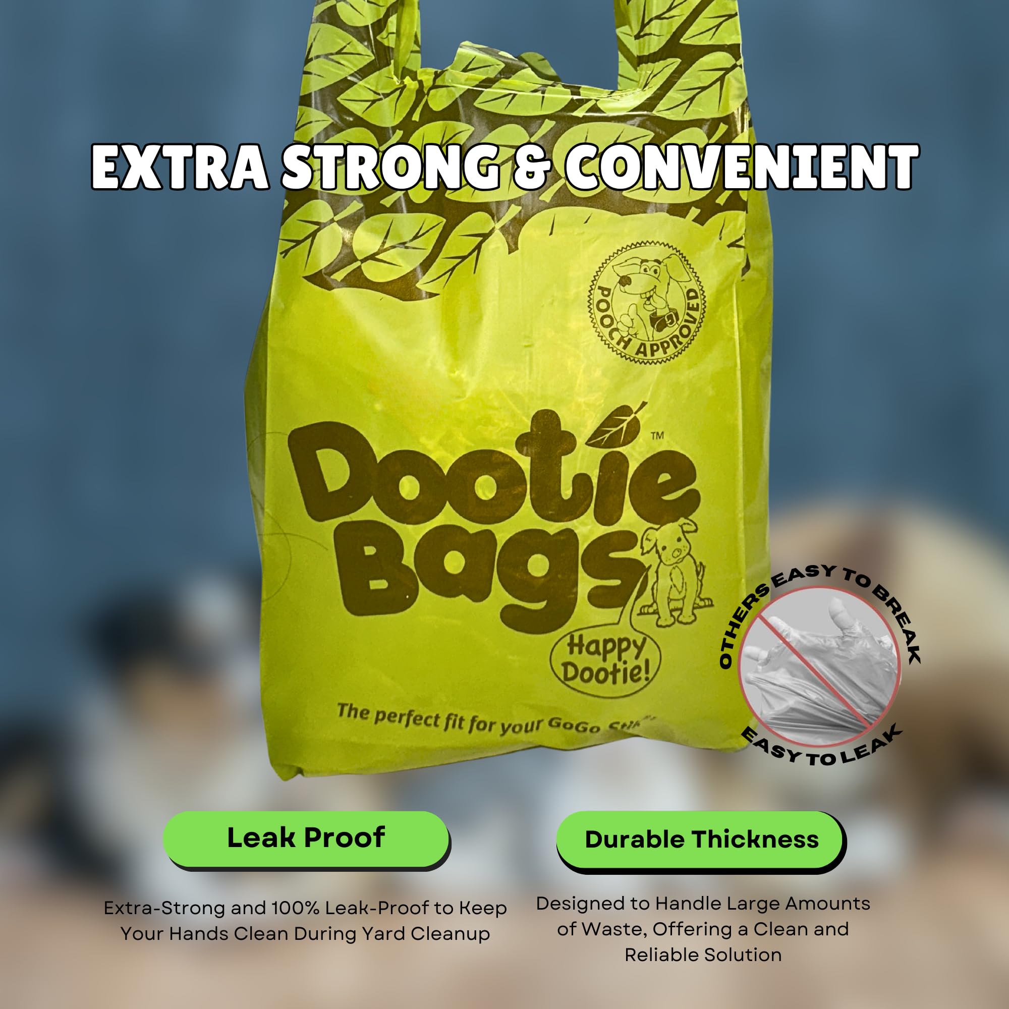 Pooch Approved Dootie Bags - Dog Poop Bags - Tie-Handles - 100 Count Dootie Strong Leakproof Bags - Perfect for Dogs & Cats - Li