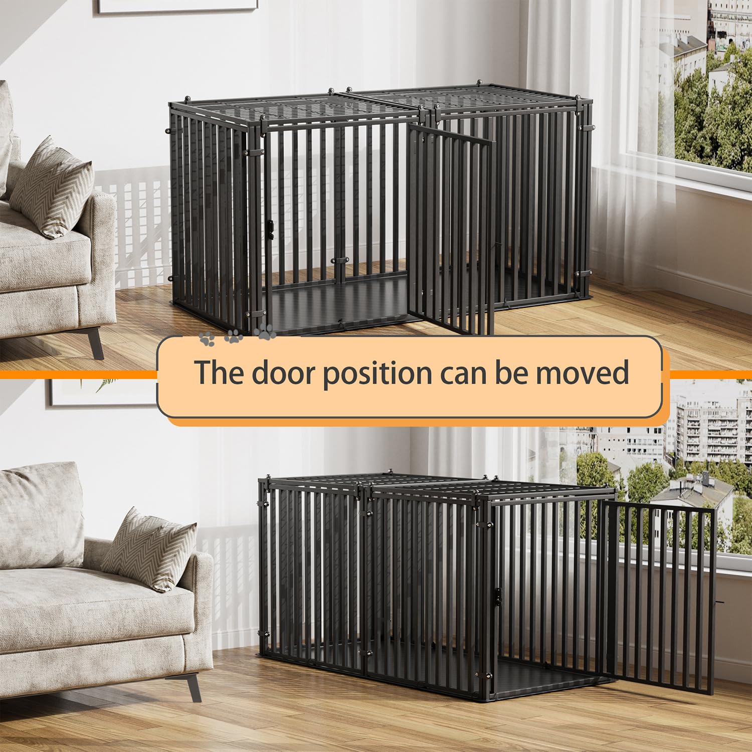 LURIVA Steel Tube Heavy Large Dog Crate with Mat Base, 55  L x 32  H Dog Crates for Medium Large Dogs, Big Dog Cage, Dog Kennel,