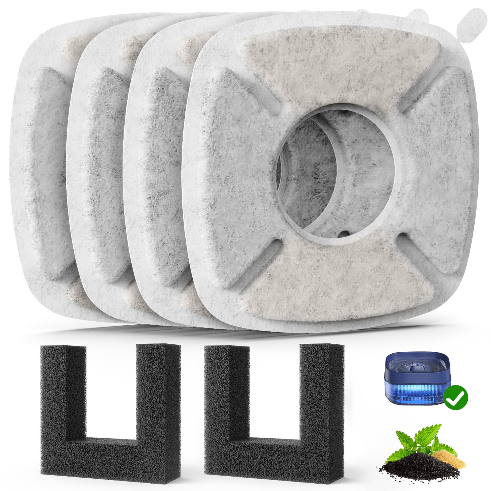 Pet Fountain Filters Replacement Fit For 135Oz/4L Dog Water Fountain, 4 Pack Cat Water Fountain Replacement Filters (4 Filters+2