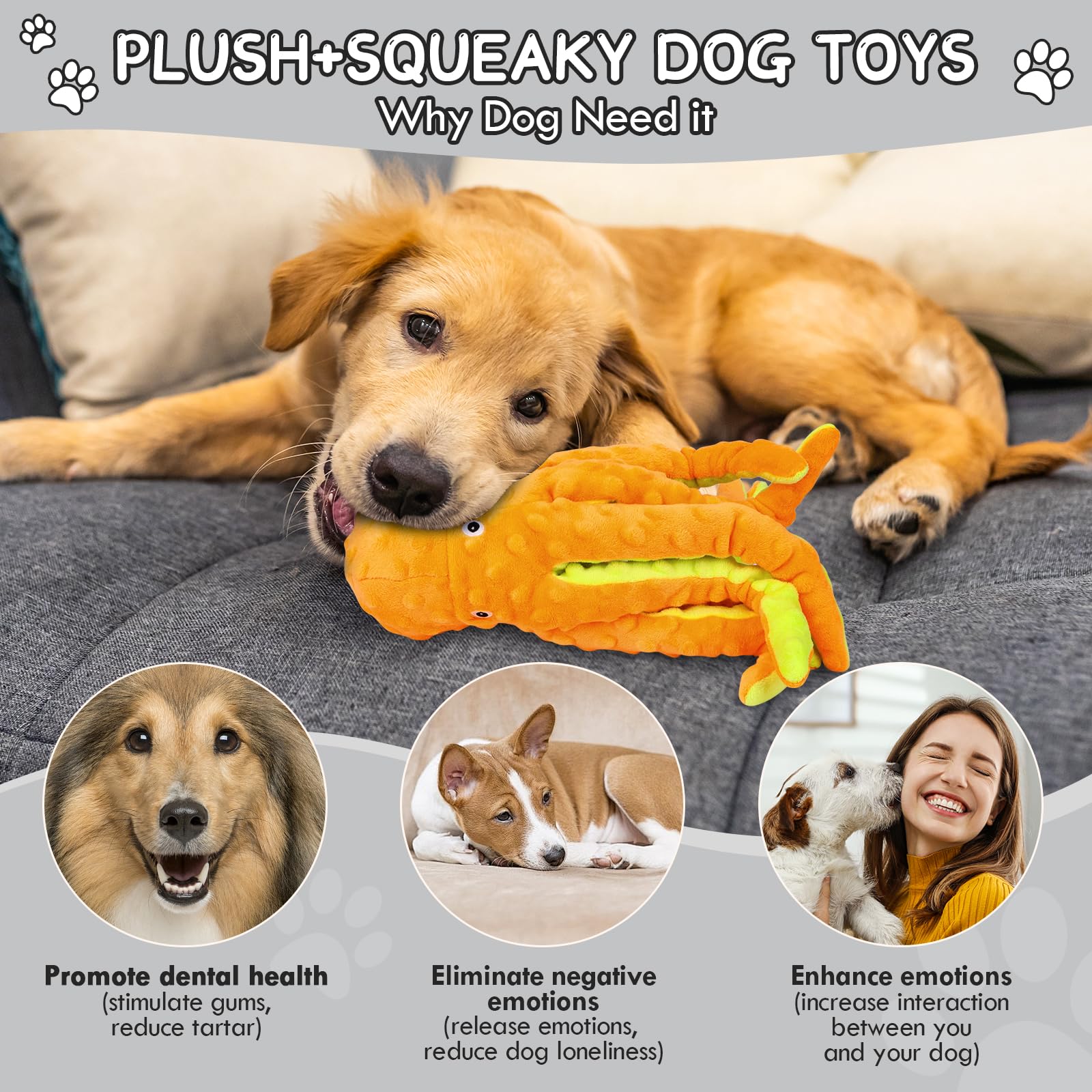 Chngeary 2 Pack Octopus Squesky Dog Toys For Large Medium Small Dogs, Stuffed And Tough Plush Dog Toys For Aggressive Chewers (B
