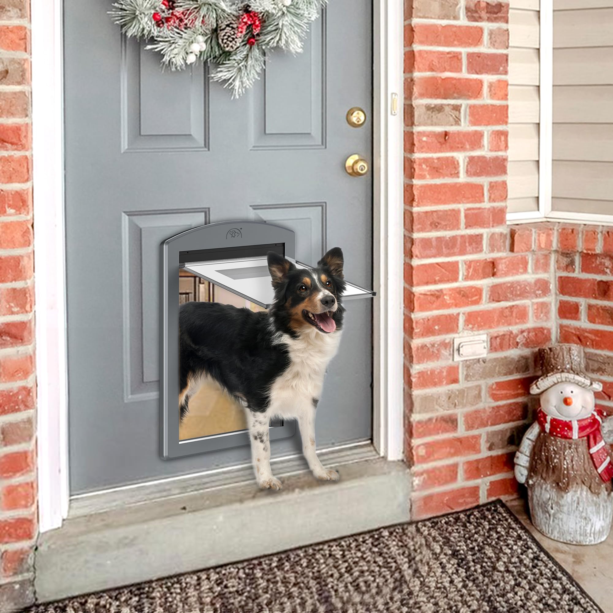 Mavricflex Dog Doors, Doggie Door With Sliding Lock Panel, Plastic Pet Door With Non-Deformable Magnetic Flap, Smoky Gray Dog Do