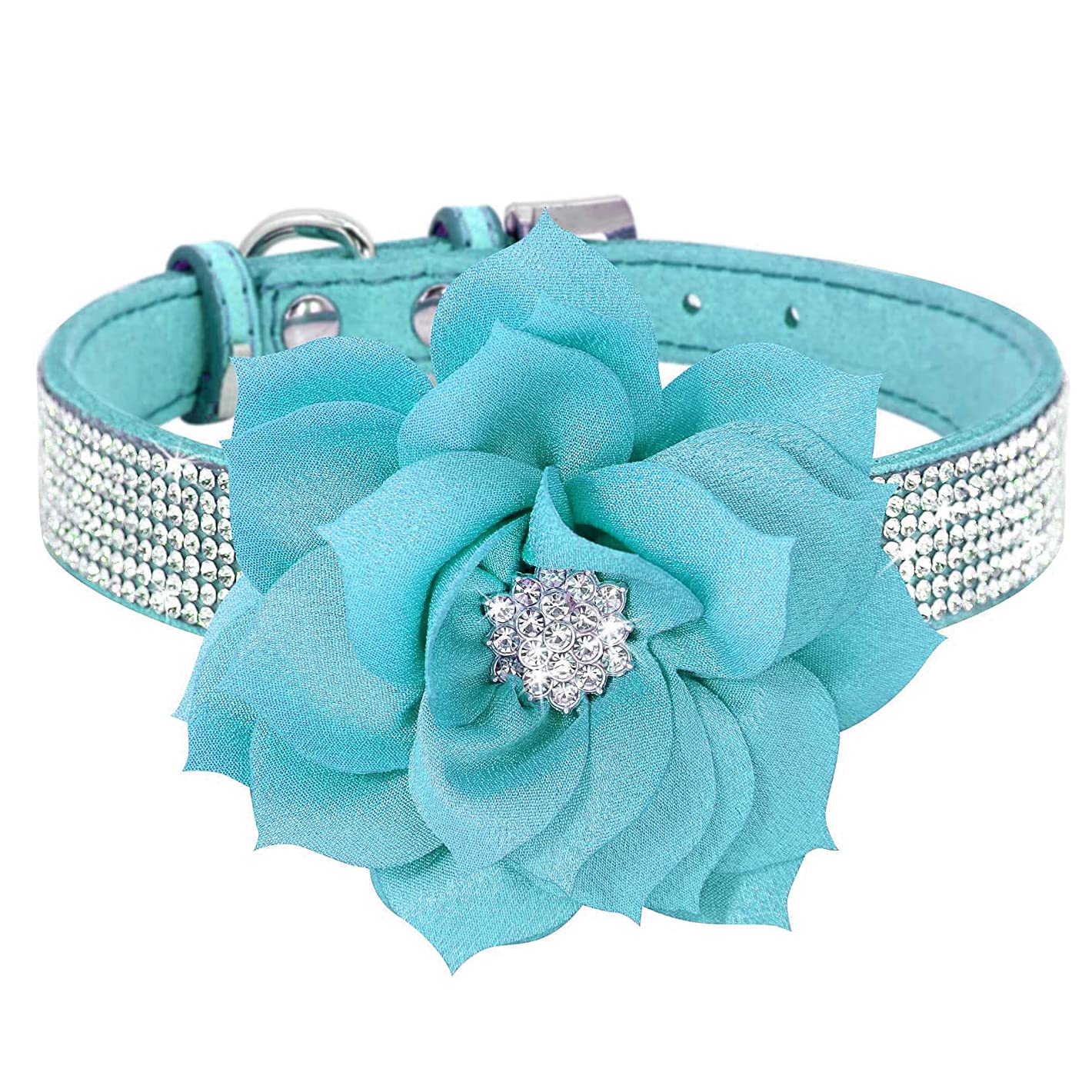 Haoyueer Cute Dazzling Sparkling Soft Suede Leather Dog Rhinestone Collar, Crystal Diamond Buckle, Blue, Xs