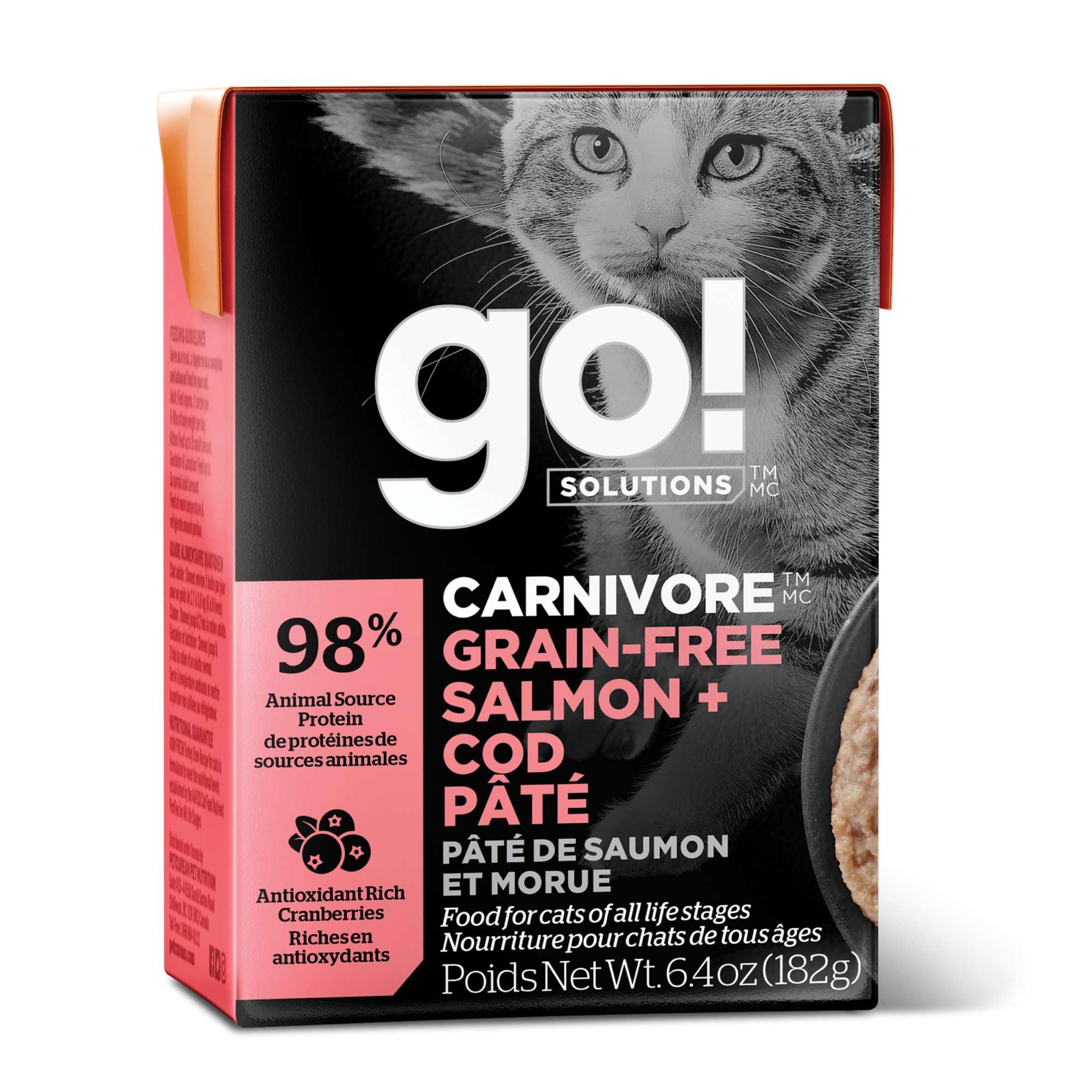 Go! Solutions Carnivore, Grain-Free, Protein Rich Wet Cat Food, Salmon and Cod Pt  , 6.4 oz (Pack of 24)