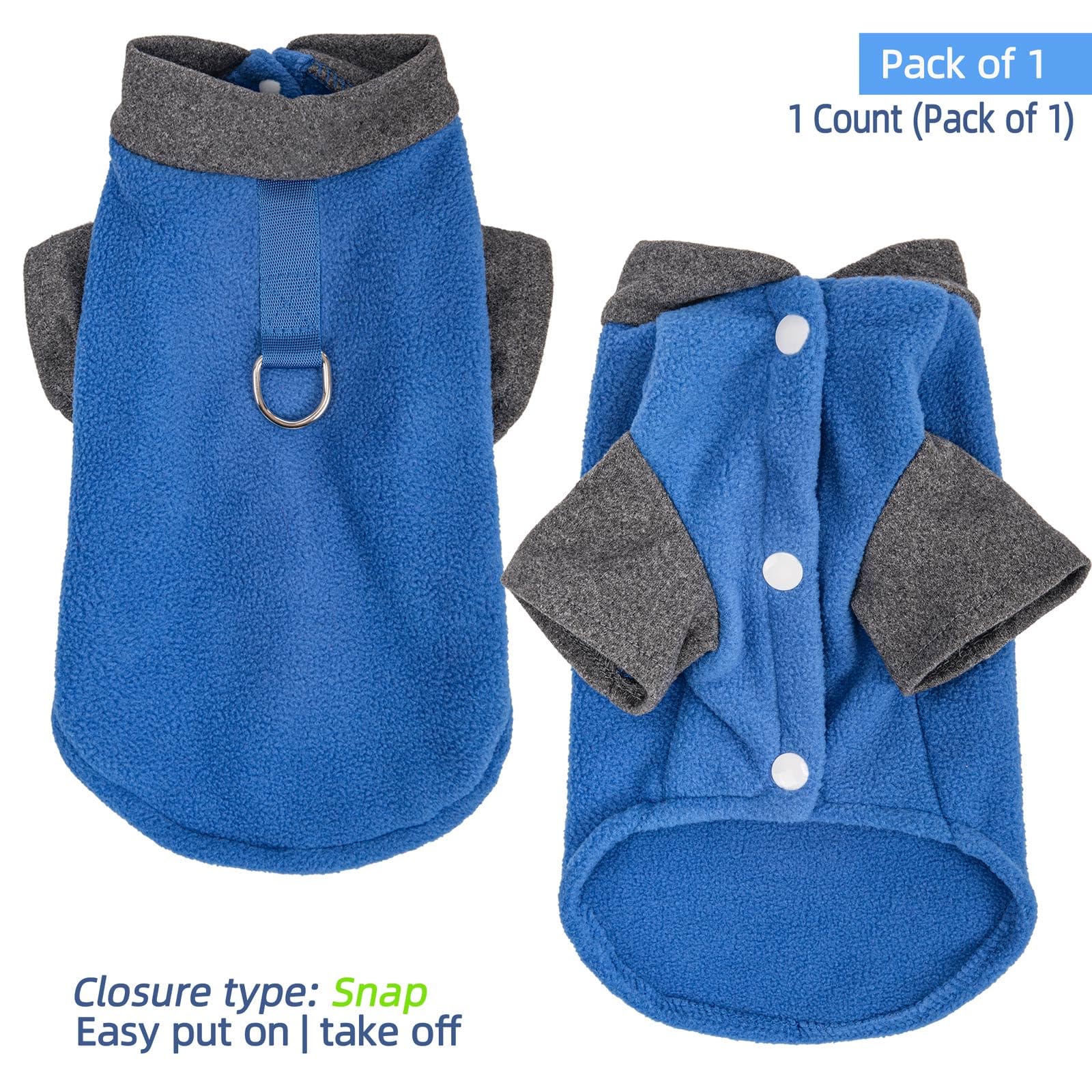 Fabricastle Dog Sweater, Medium, Indigo For Small Dogs, Winter Coat With O-Ring Leash, Polyester Sweatshirt Cat Apparel Accessor