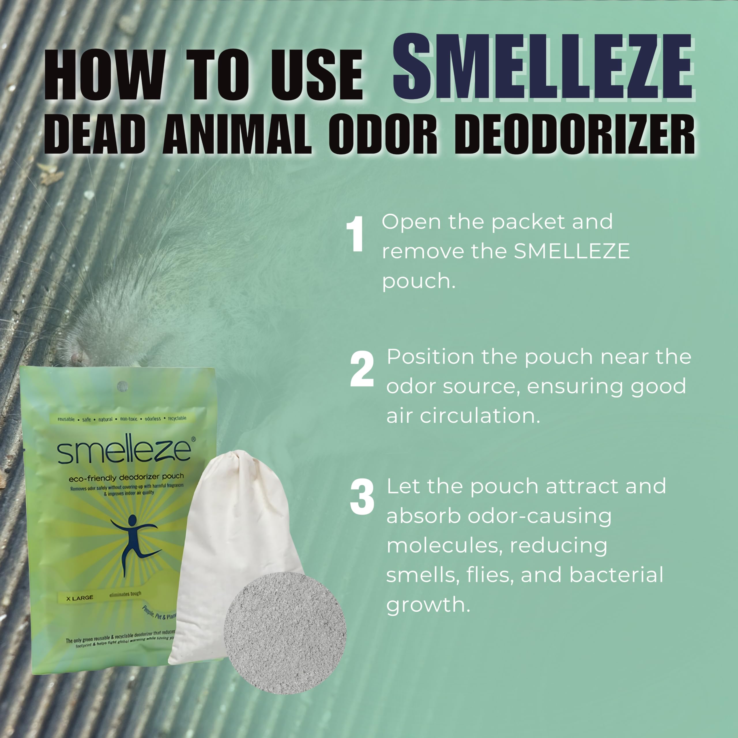 SMELLEZE Dead Animal Odor Eliminator - Natural Odor Remover for Indoor & Outdoor Use - 1 Count, Model 11304