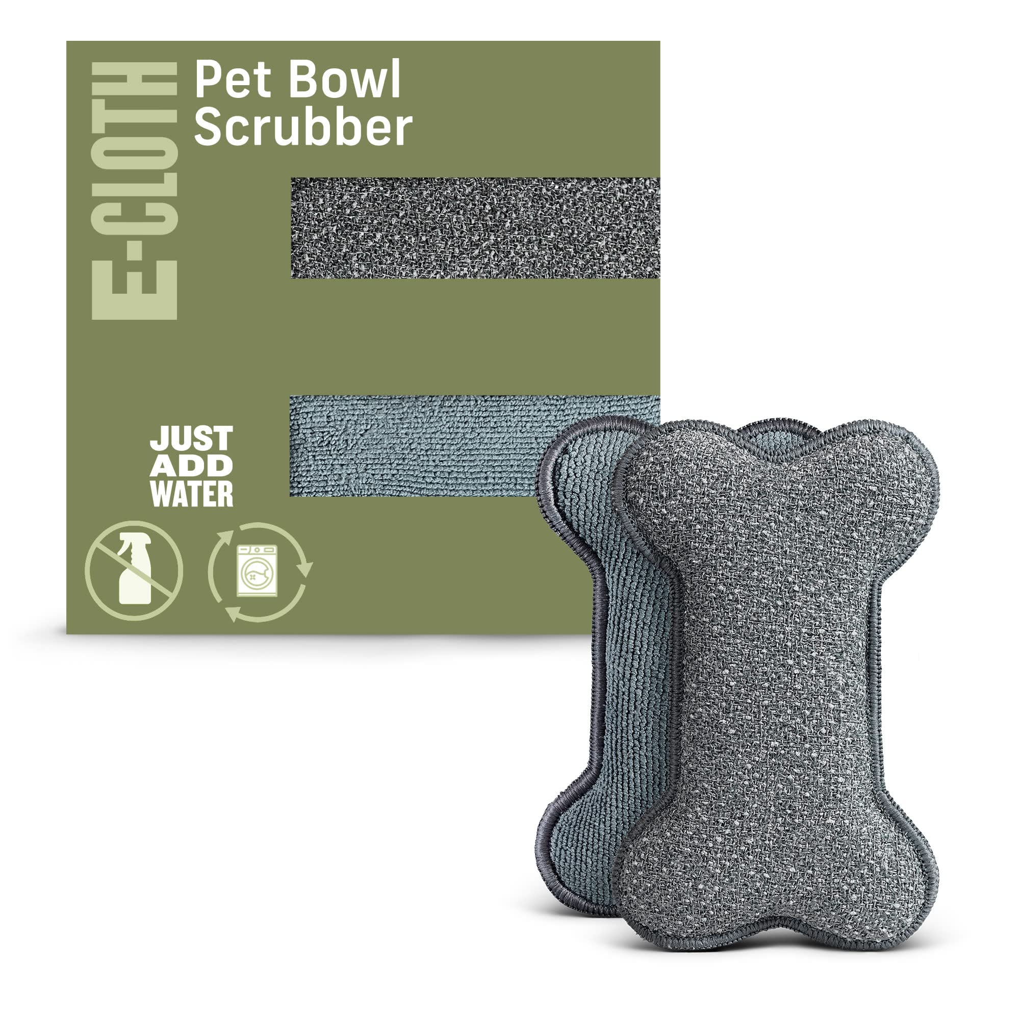 E-Cloth Pet Bowl Scrubber - Bone-Shaped Pet Bowl Cleaning Scrubber, Reusable, 100 Wash Guarantee - 2 Pack