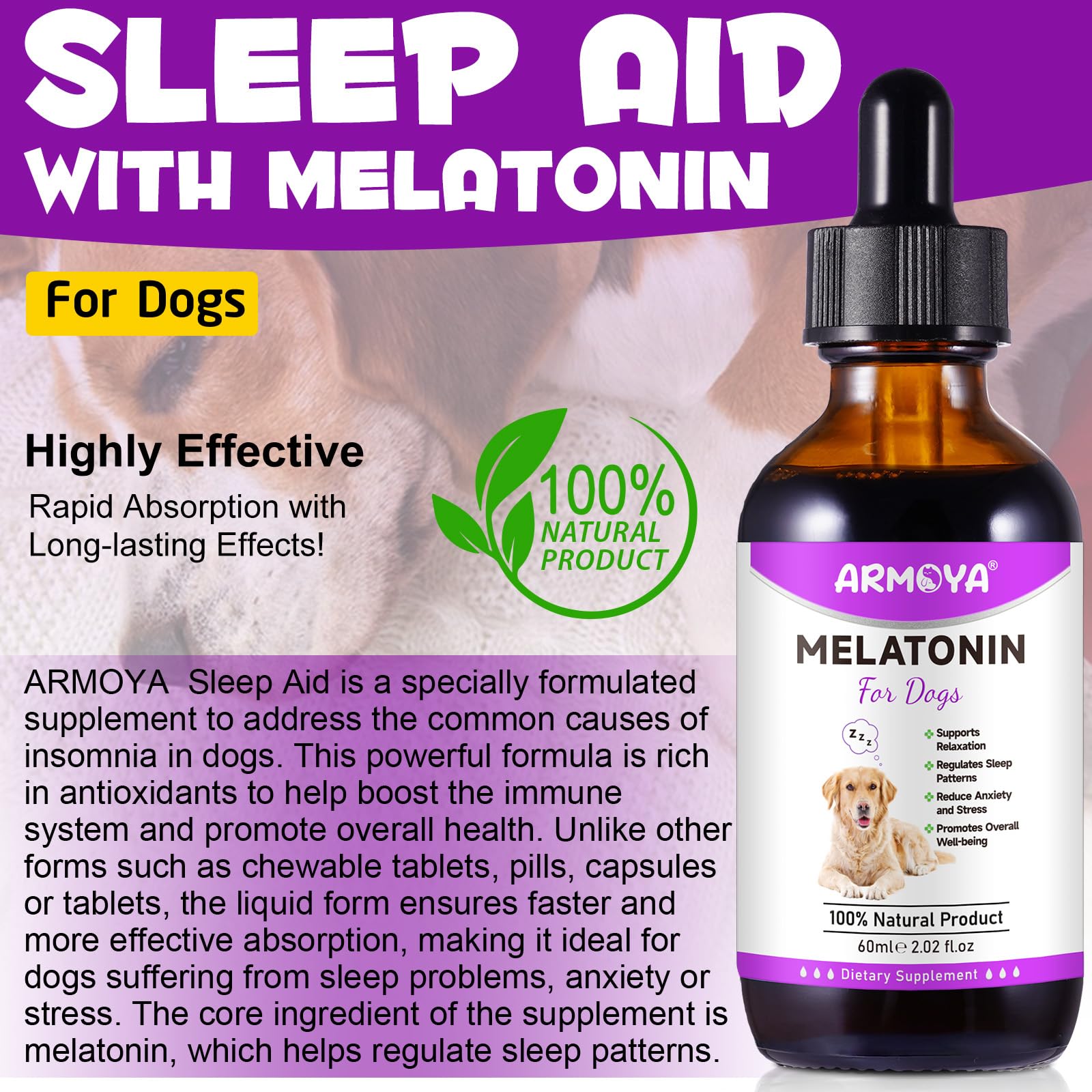 Dog Melatonin - Melatonin for Dogs - Dog Melatonin for Small Dogs - Cat Melatonin - Anxiety & Stress Relief - Promote Relaxation