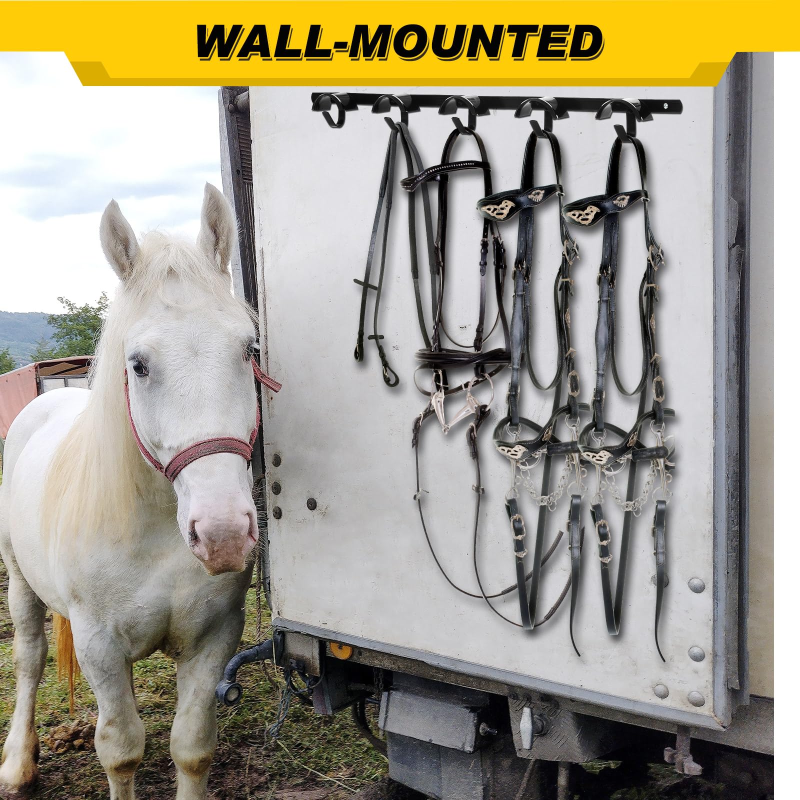 Zonon 2 Pack Horse Tack Bridle Hooks 10 Count Long Metal Horse Bridle Rack Detachable Stall Wall Mount Hanger for Tack Harness H