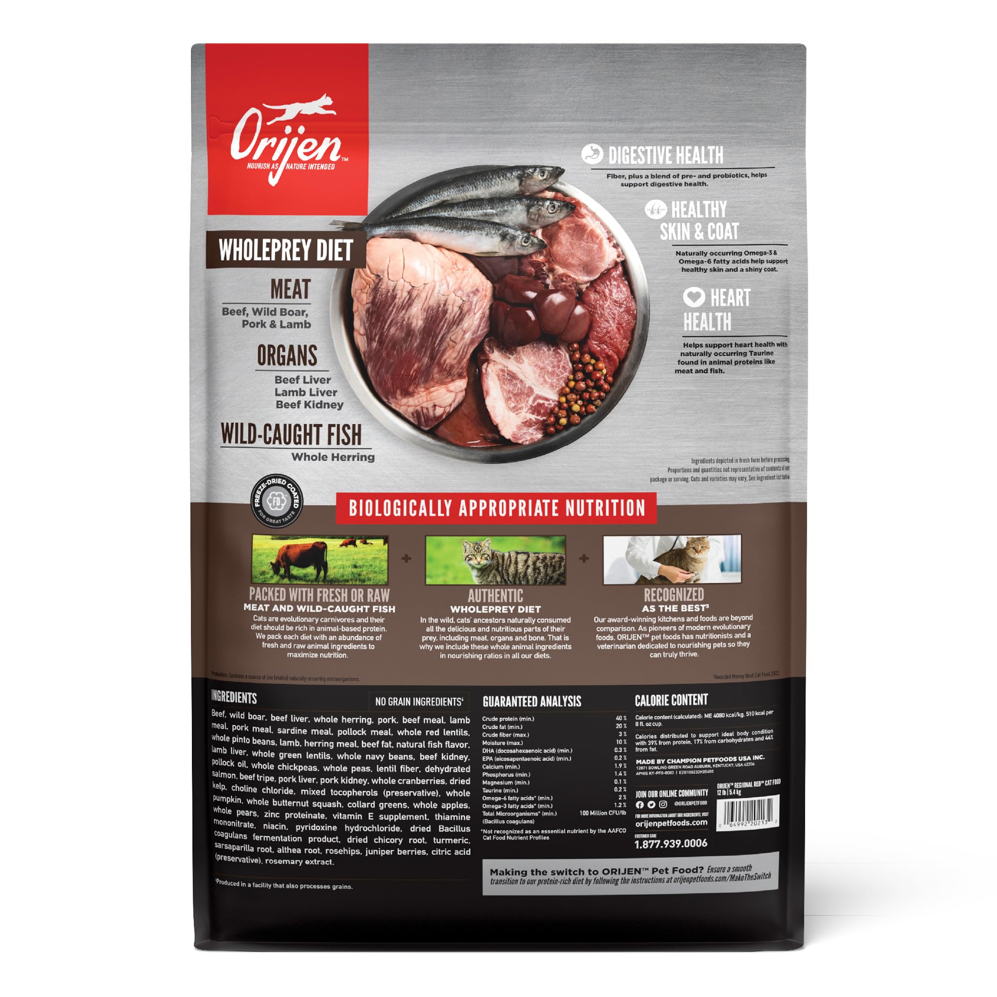 ORIJEN Six Fish Dry Cat Food, Grain Free Cat Food for All Life Stages, With WholePrey Ingredients, 12lb