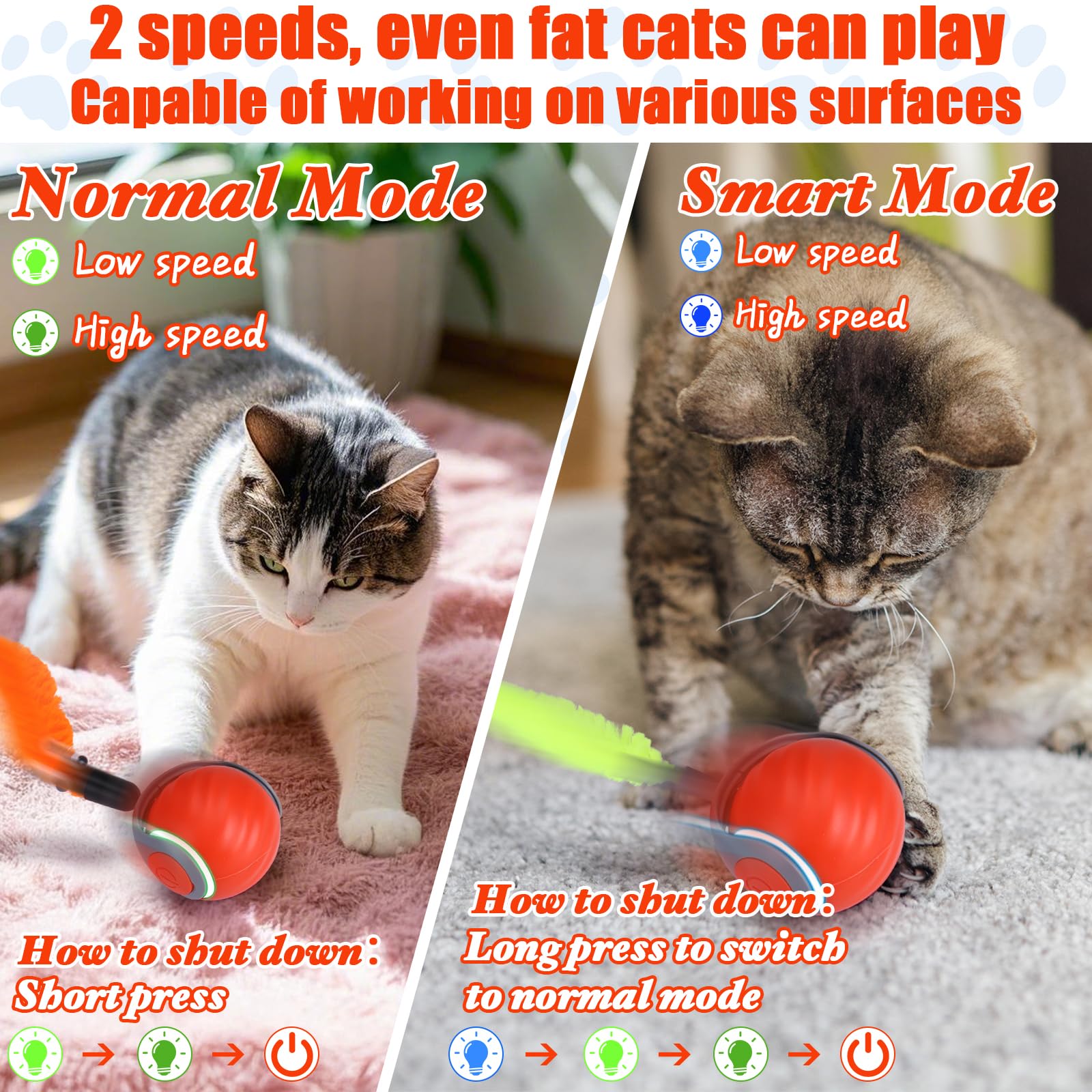 Aiersa Interactive Automatic Cat Toys For Indoor Adult Cats,Self Play Speed Tail Toy With 3 Tails And 4 Springs (Orange)